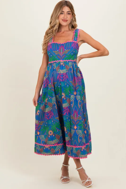 Navy Tropical Embroidery Maternity Midi Dress made by Sugarlips