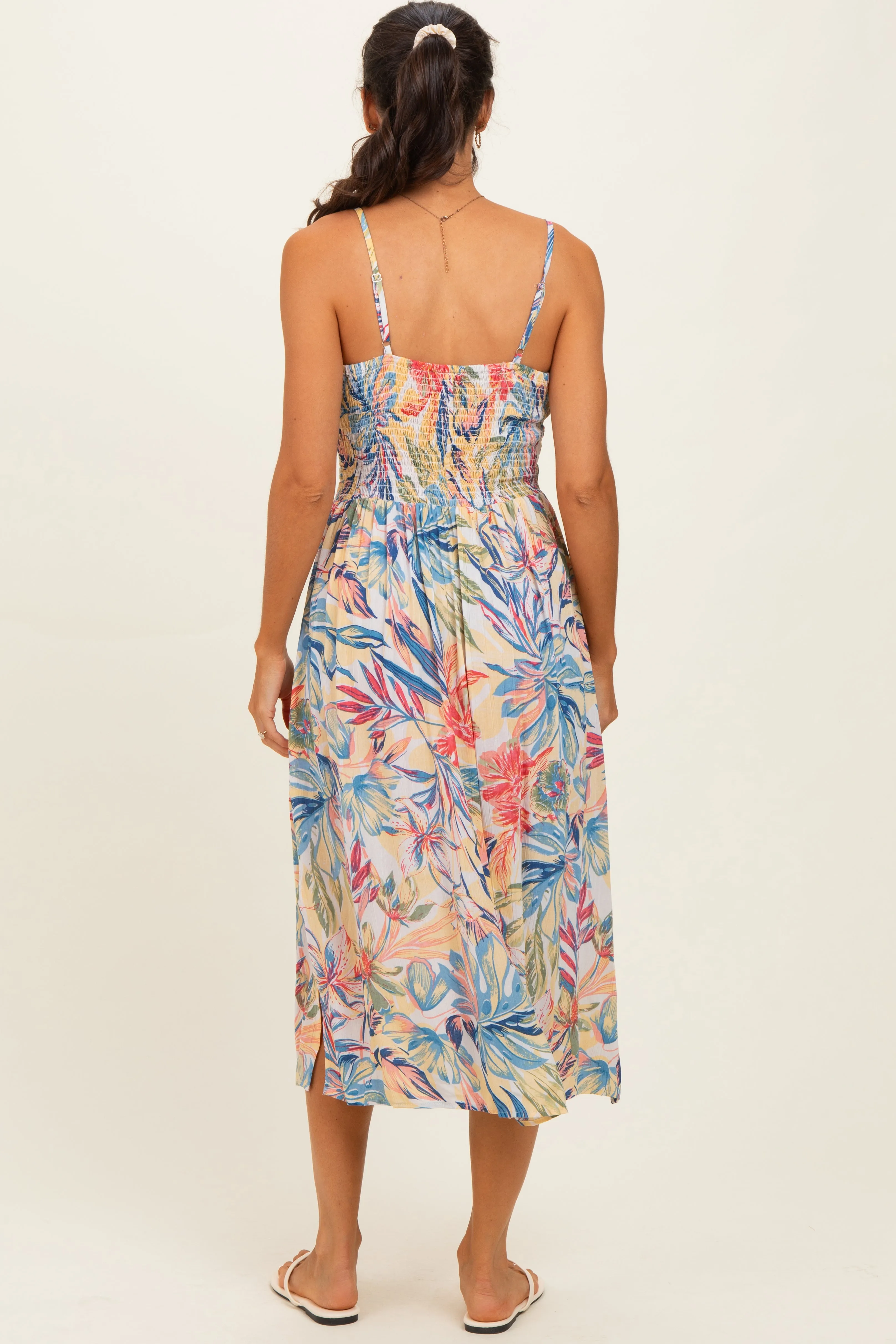 Yellow Tropical Floral Twisted Front Cutout Midi Dress sold by Pinkblush product image thumbnail 3