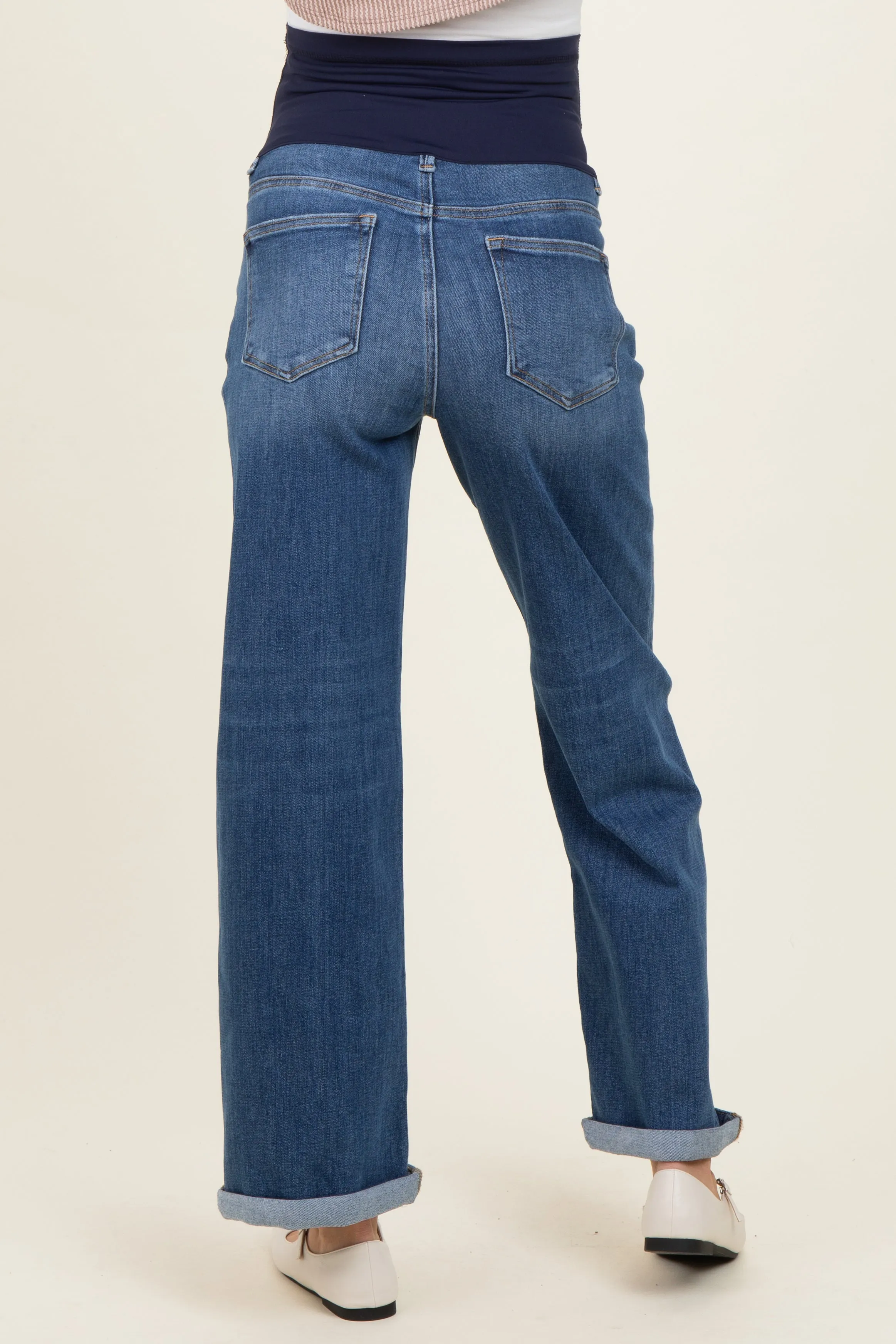 Blue Cuffed Maternity Wide Leg Jeans sold by Pinkblush product image thumbnail 4