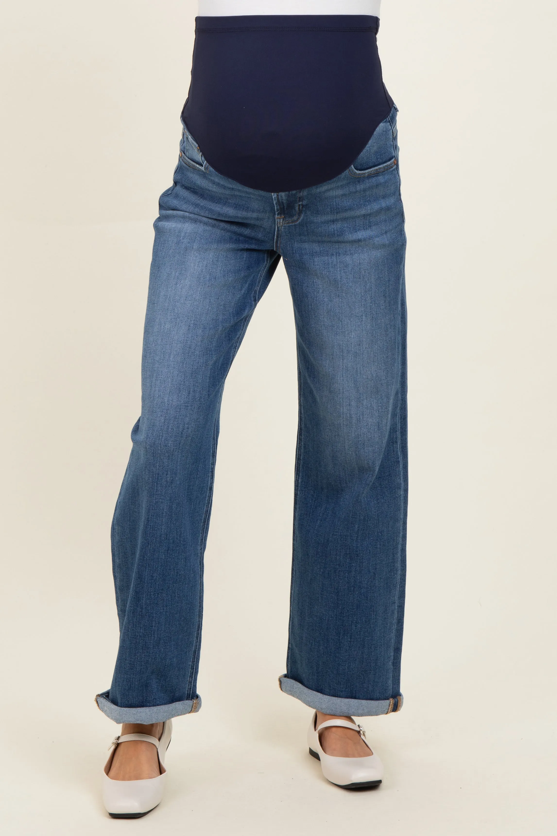 Blue Cuffed Maternity Wide Leg Jeans sold by Pinkblush product image thumbnail 2
