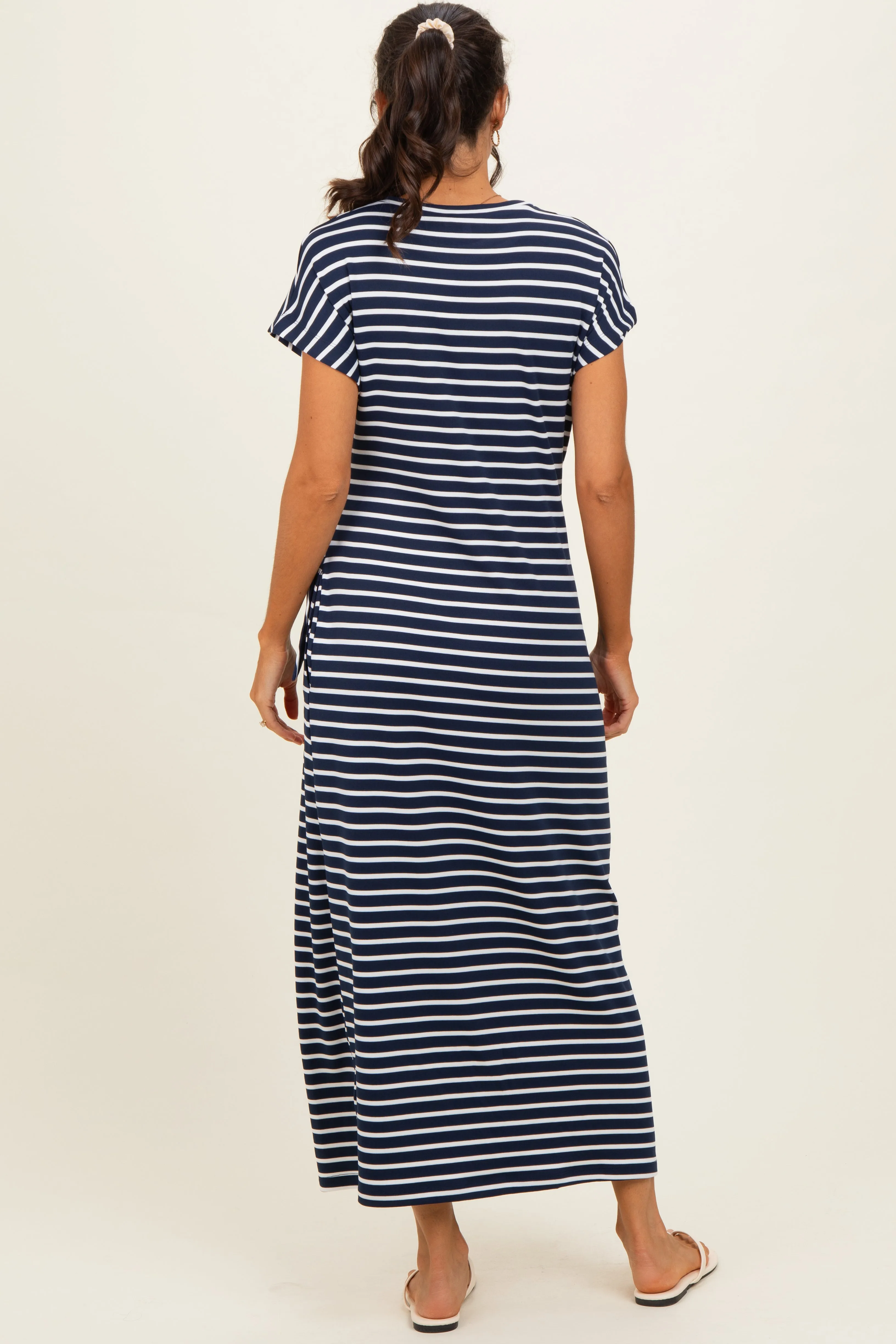 Navy Striped Side Tie Midi Dress sold by Pinkblush product image thumbnail 3