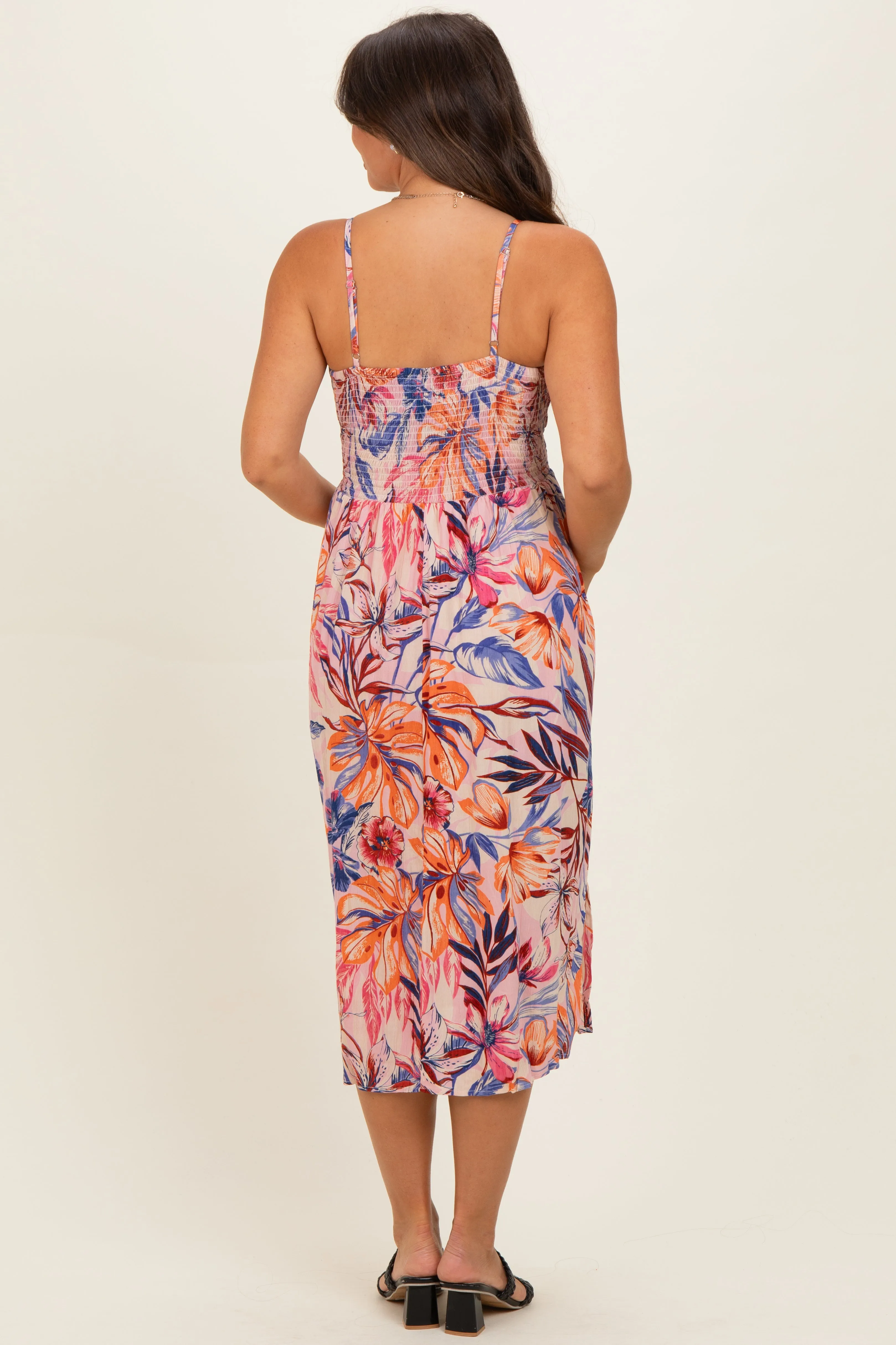 Pink Tropical Floral Twisted Front Cutout Maternity Midi Dress sold by Pinkblush product image thumbnail 3