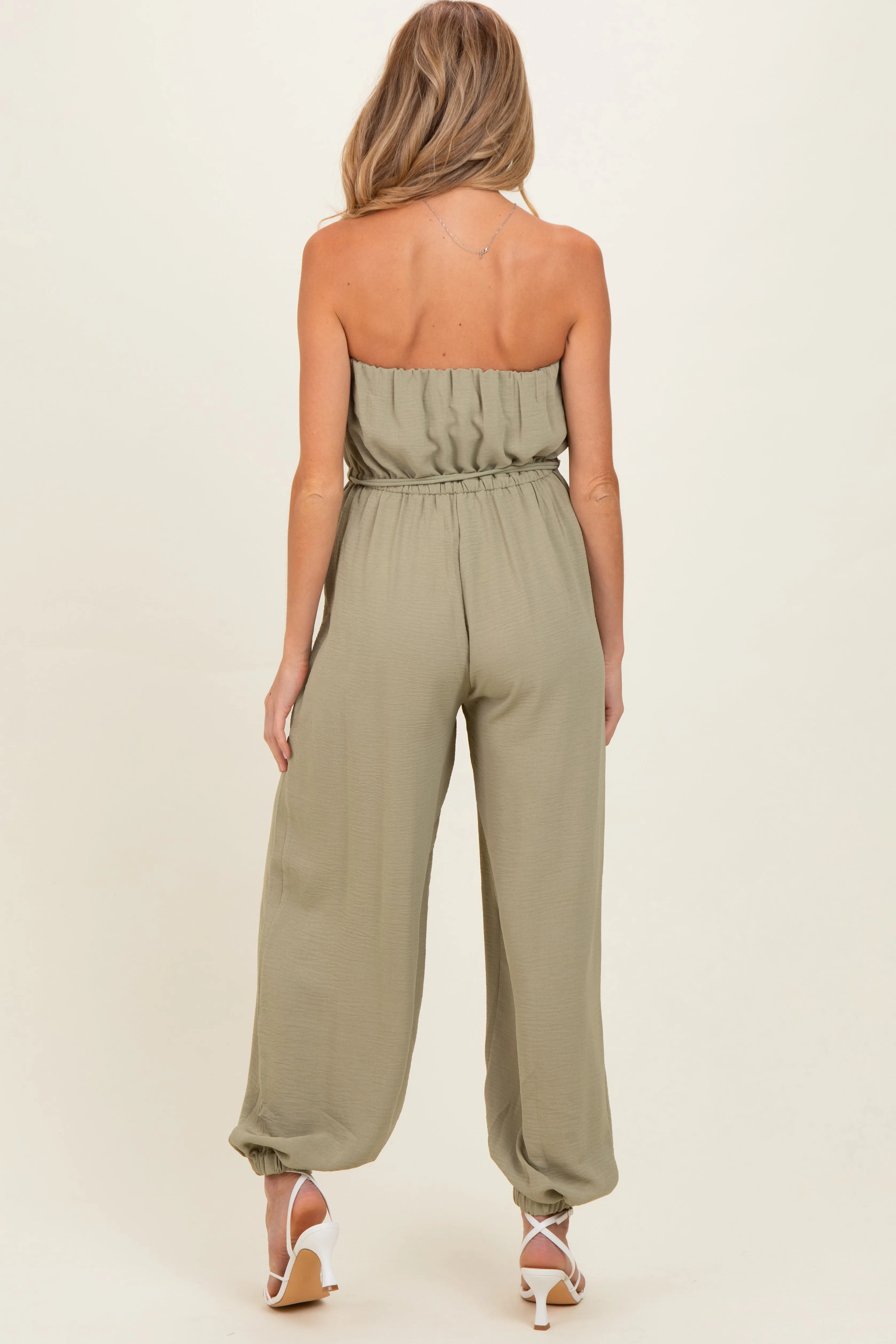 Olive Crinkled Tube Balloon Maternity Jumpsuit sold by Pinkblush product image thumbnail 4