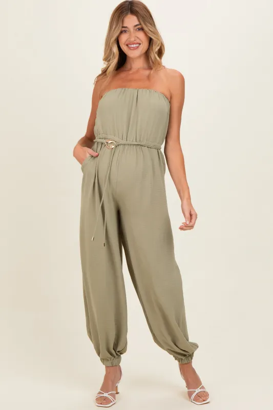 Olive Crinkled Tube Balloon Maternity Jumpsuit made by Edit by Nine