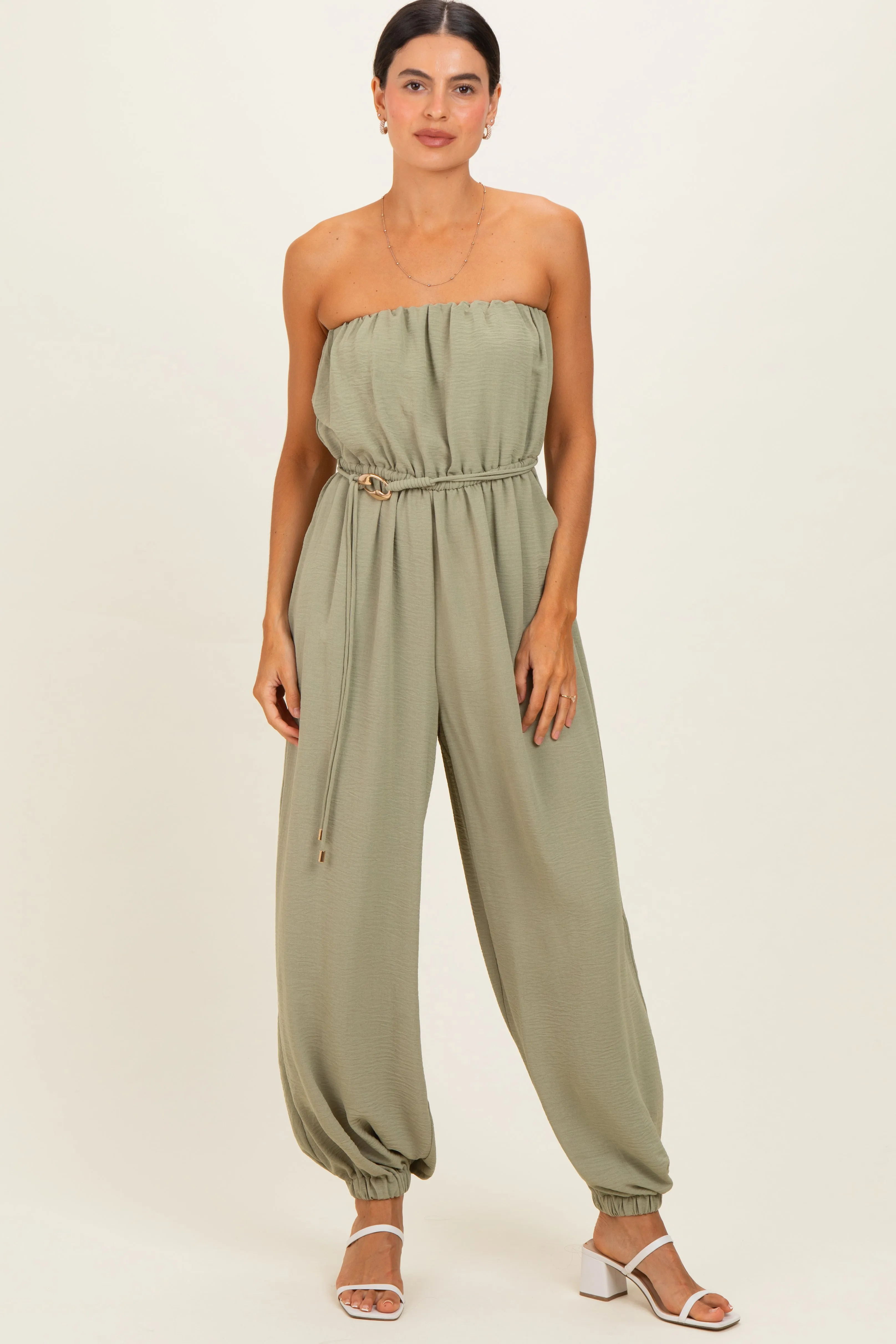 Olive Crinkled Tube Balloon Maternity Jumpsuit sold by Pinkblush product image thumbnail 5