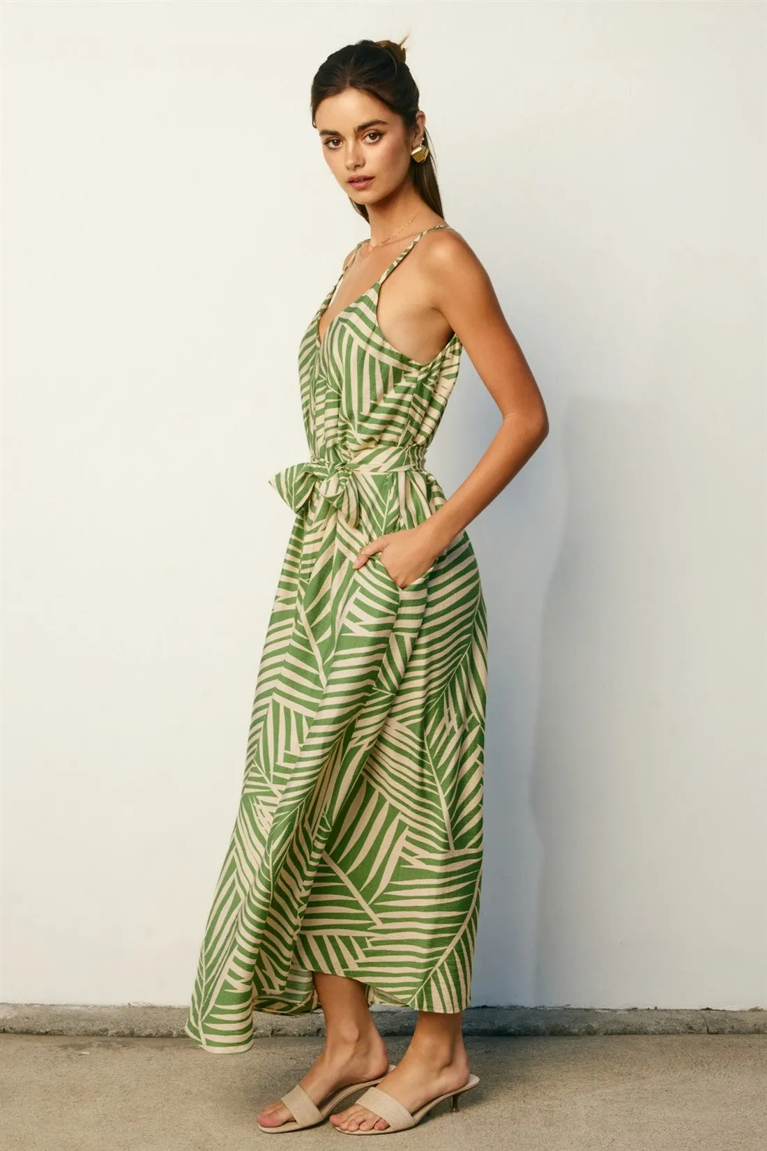 Sage Printed Waist Tie Maxi Dress sold by Pinkblush product image thumbnail 2