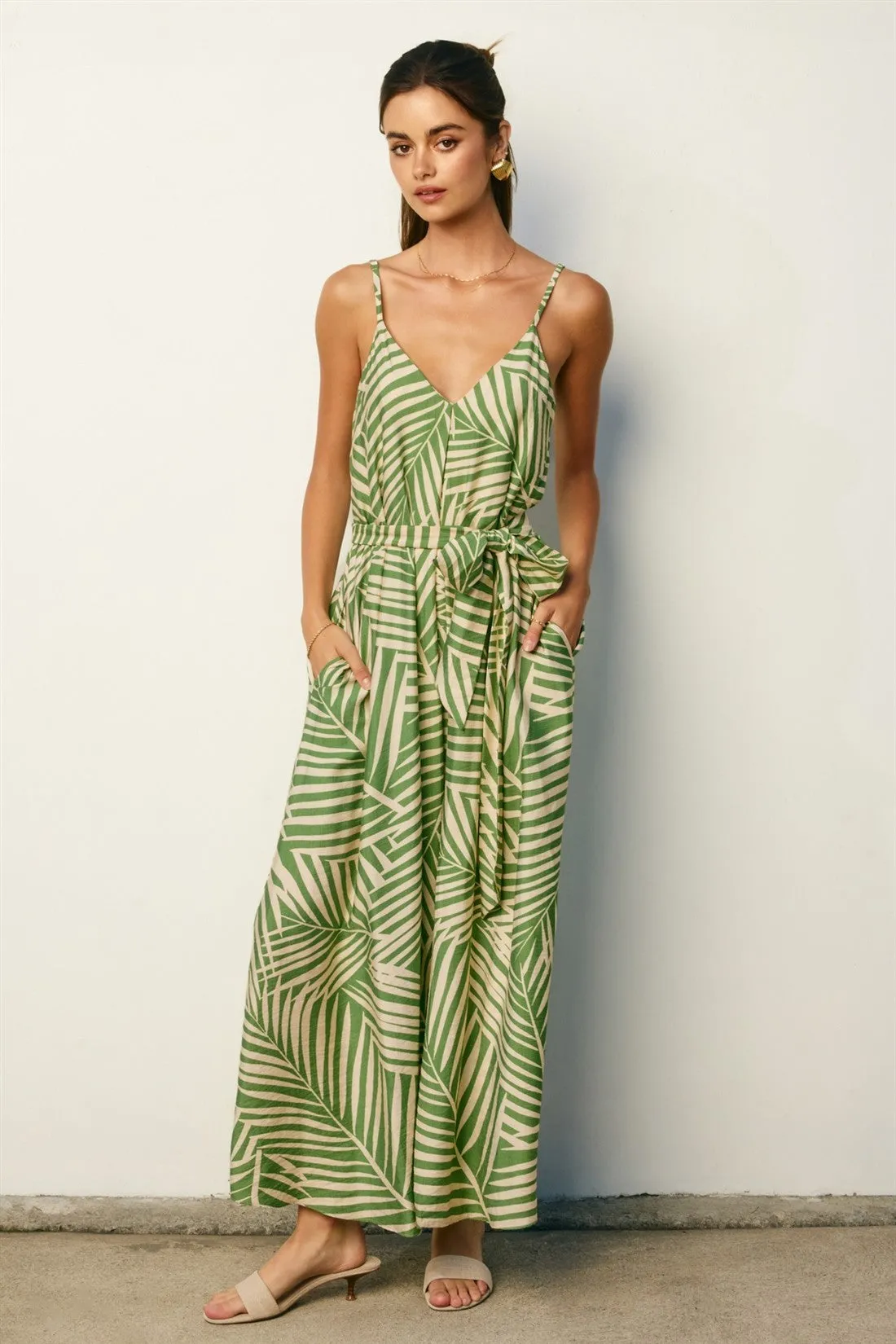 Sage Printed Waist Tie Maxi Dress sold by Pinkblush