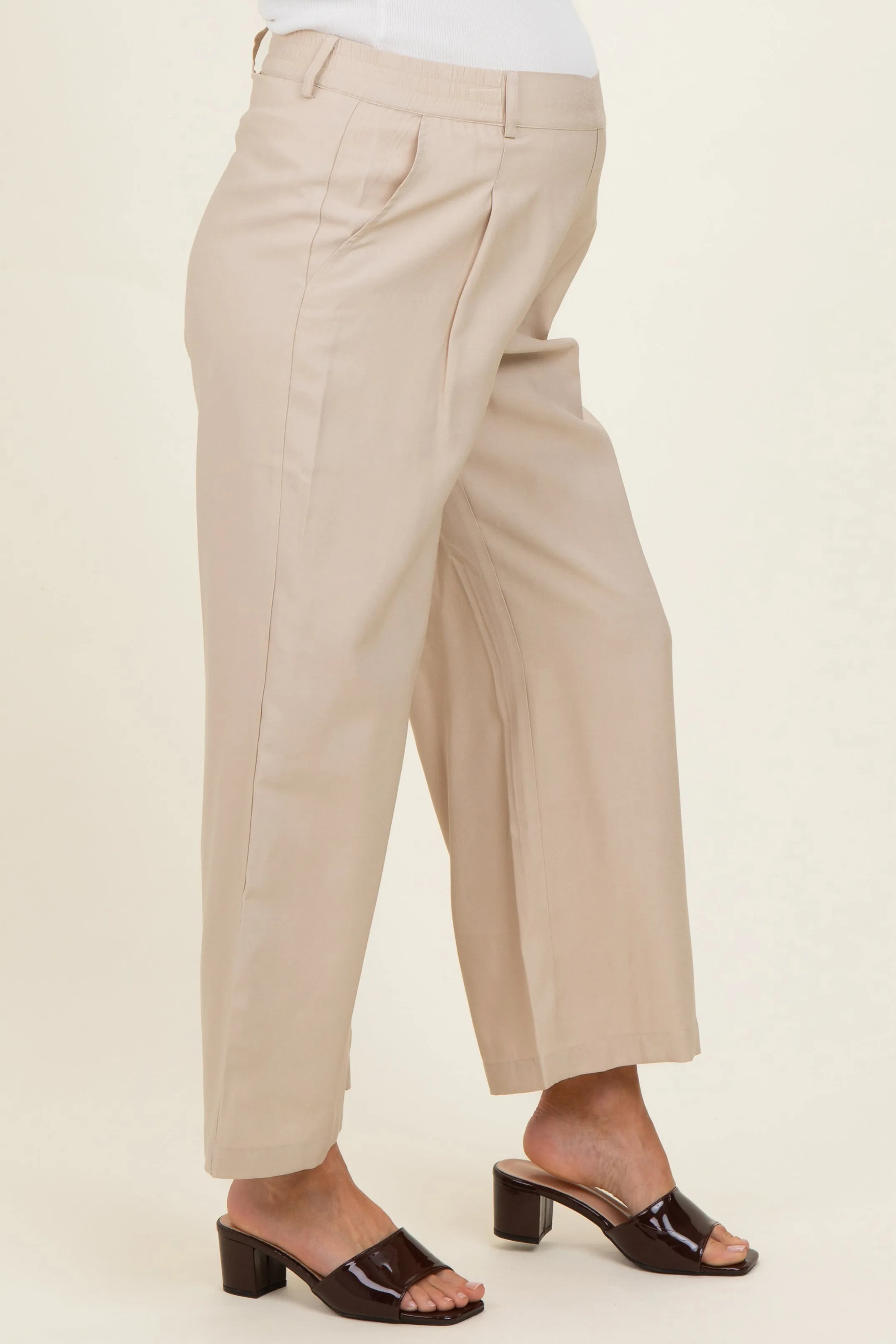 Beige Elastic Waistband Maternity Trousers sold by Pinkblush product image thumbnail 4