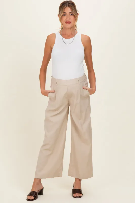 Beige Elastic Waistband Maternity Trousers made by fun 2 fun