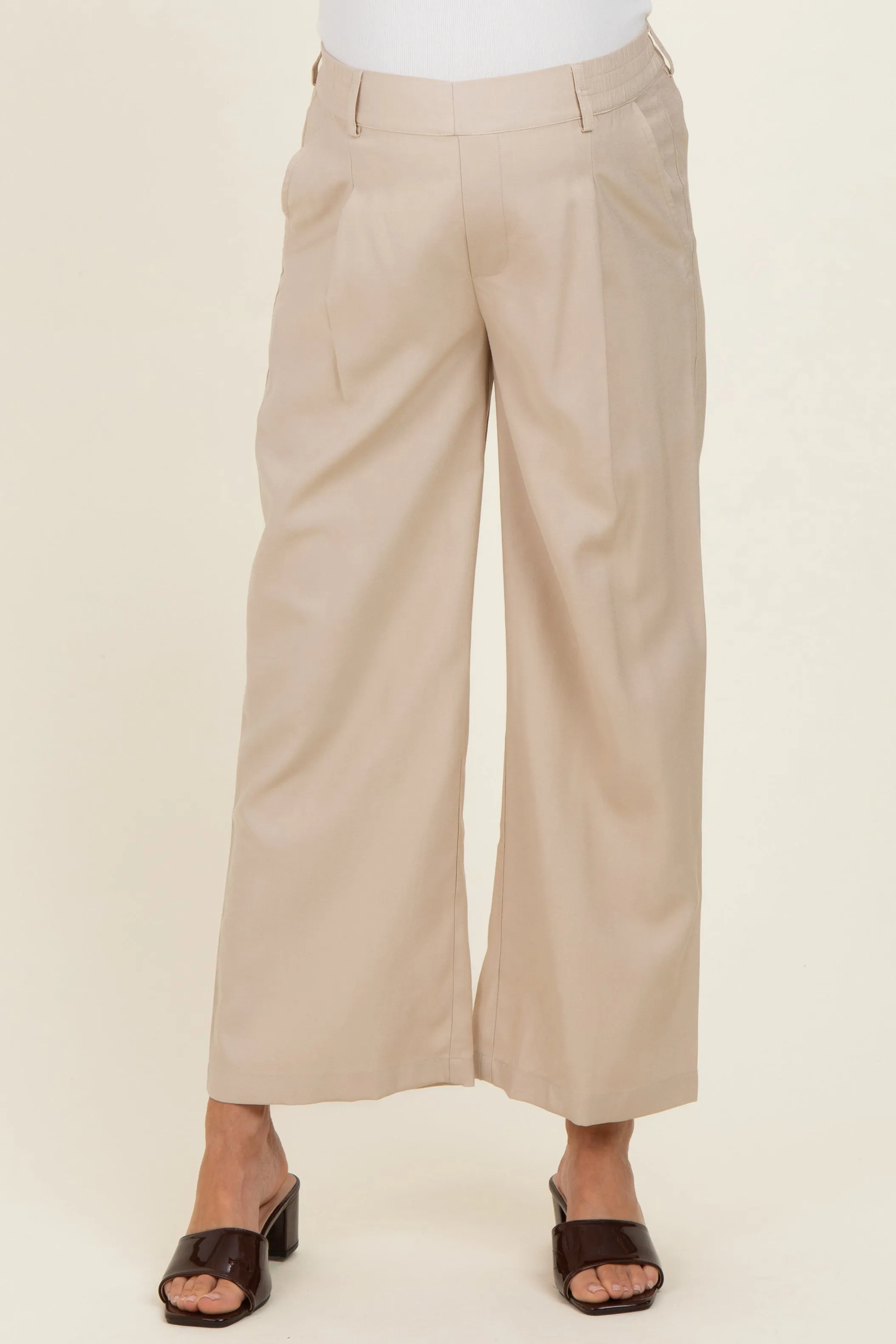 Beige Elastic Waistband Maternity Trousers sold by Pinkblush product image thumbnail 3