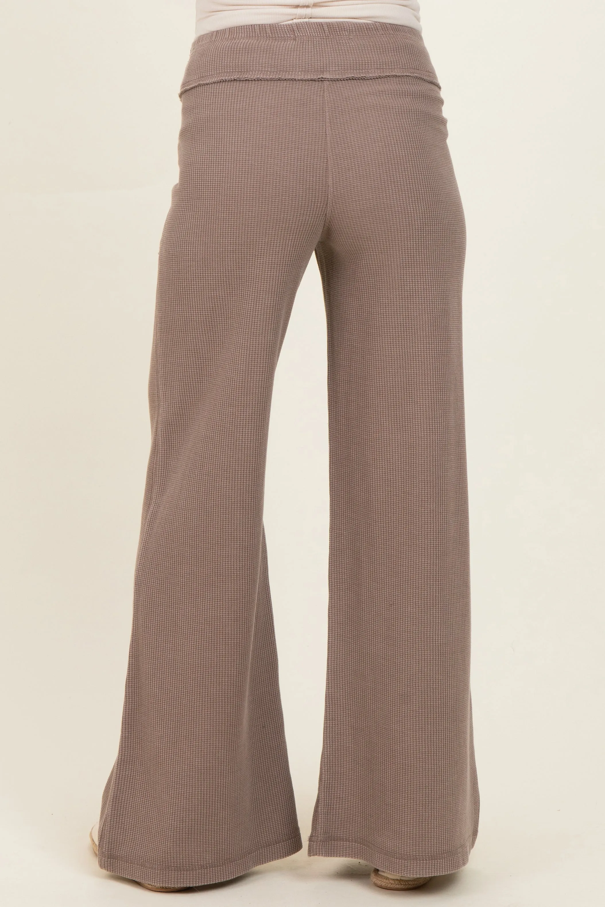 Mocha Mineral Wash Waffle Knit Wide Leg Maternity Pants sold by Pinkblush product image thumbnail 4