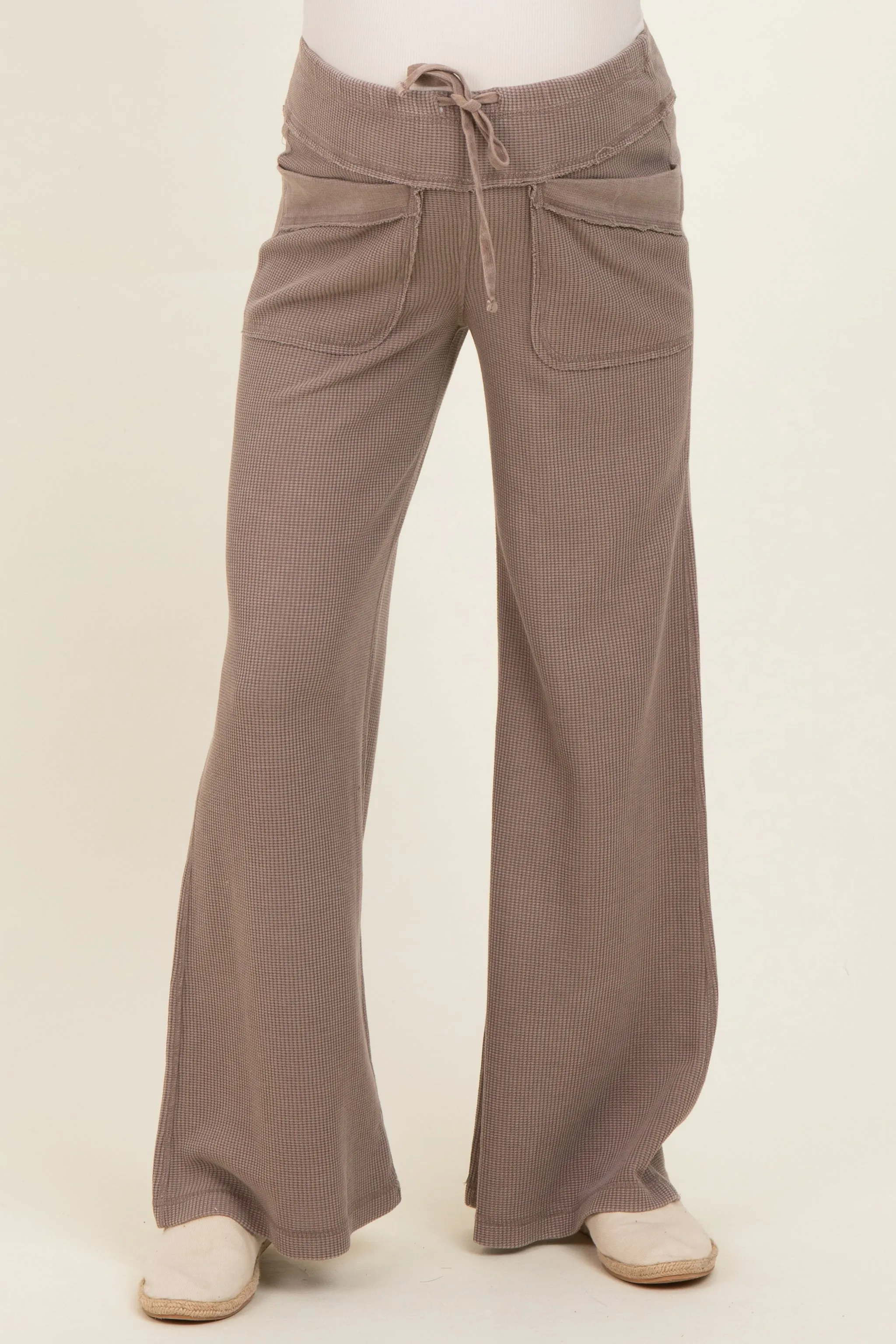 Mocha Mineral Wash Waffle Knit Wide Leg Maternity Pants sold by Pinkblush product image thumbnail 2