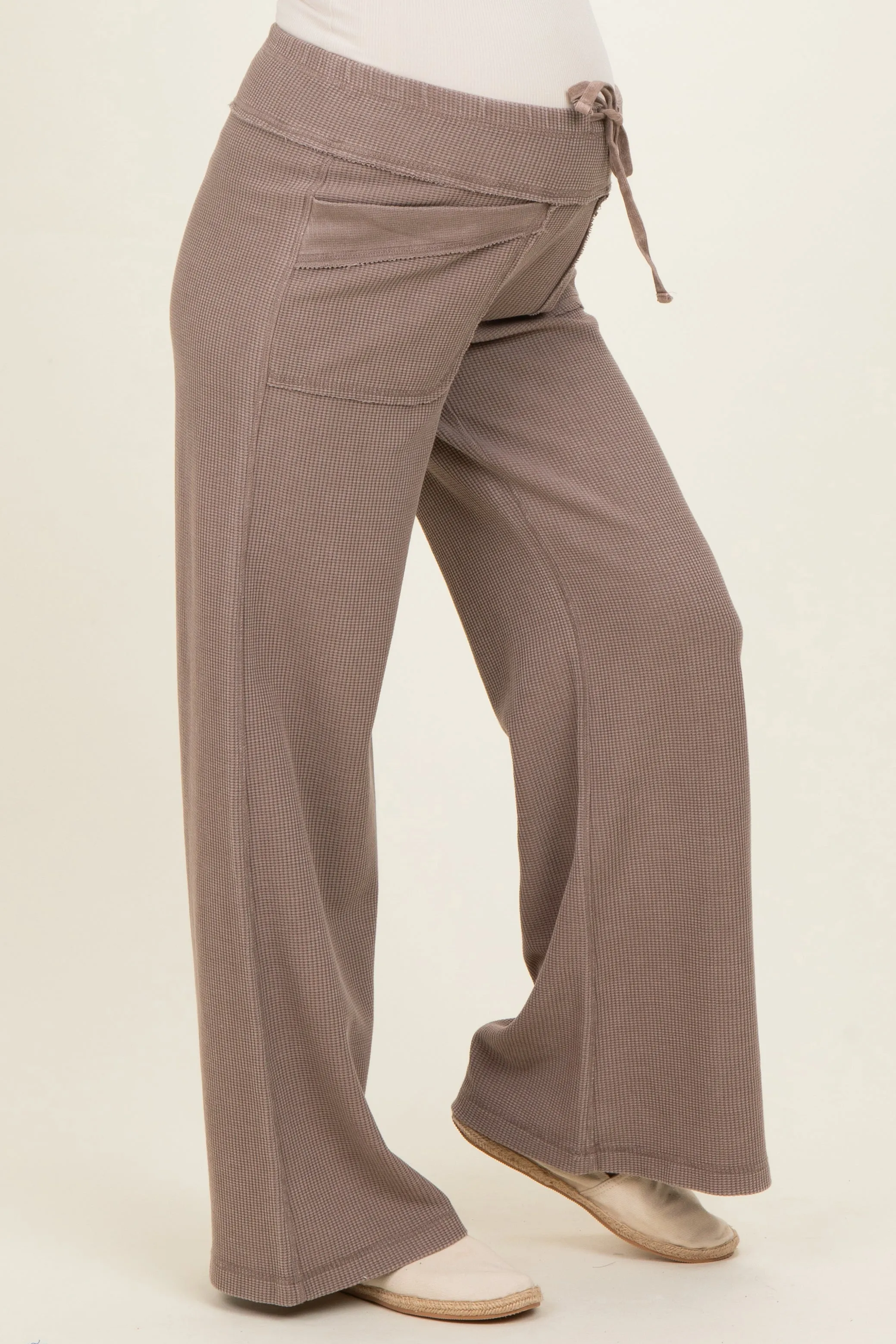 Mocha Mineral Wash Waffle Knit Wide Leg Maternity Pants sold by Pinkblush product image thumbnail 3