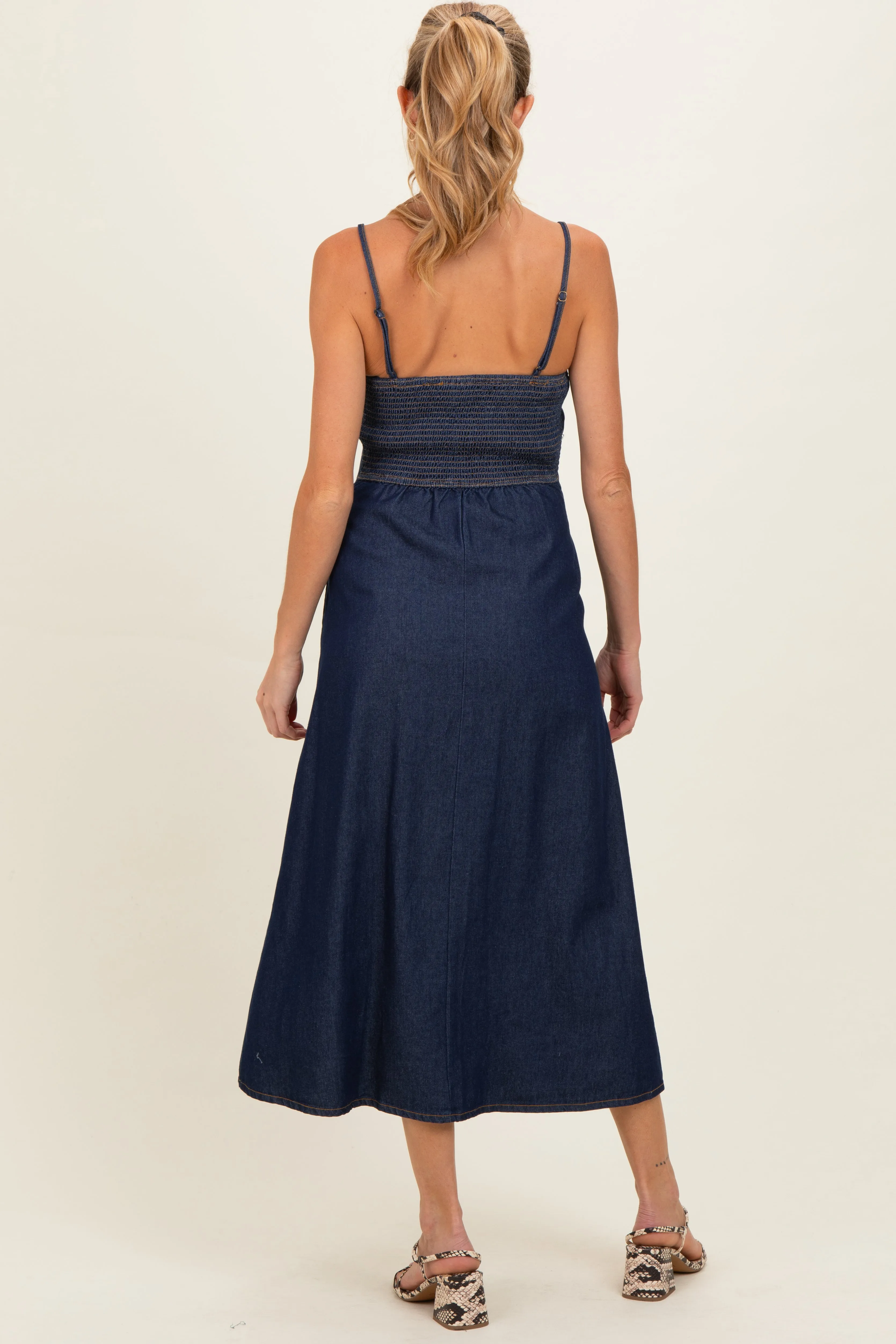 Navy Button-Down Denim Maternity Midi Dress sold by Pinkblush product image thumbnail 3