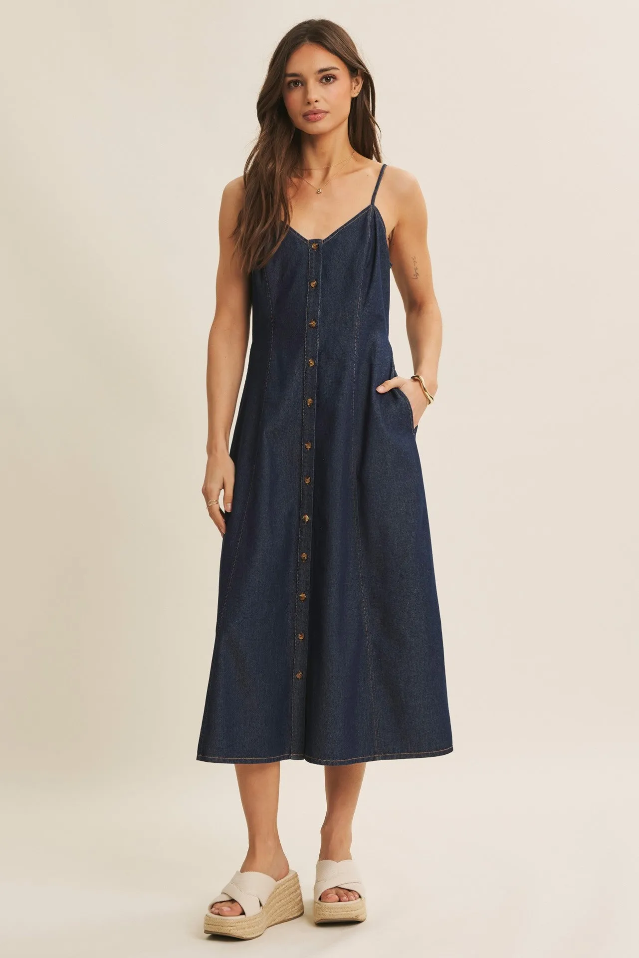 Navy Button-Down Denim Maternity Midi Dress sold by Pinkblush product image thumbnail 4