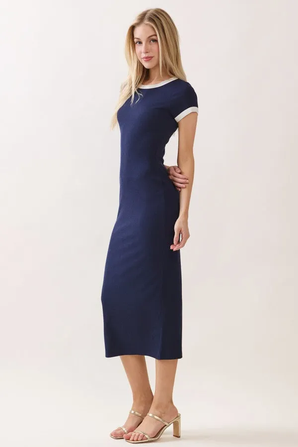 Navy Colorblock Trim Midi Dress sold by Pinkblush product image thumbnail 2