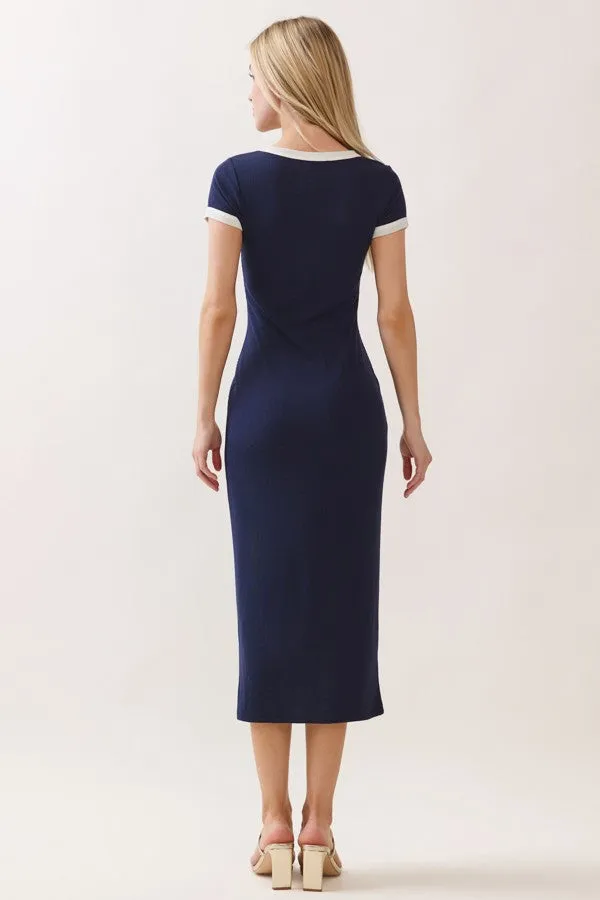Navy Colorblock Trim Midi Dress sold by Pinkblush product image thumbnail 3