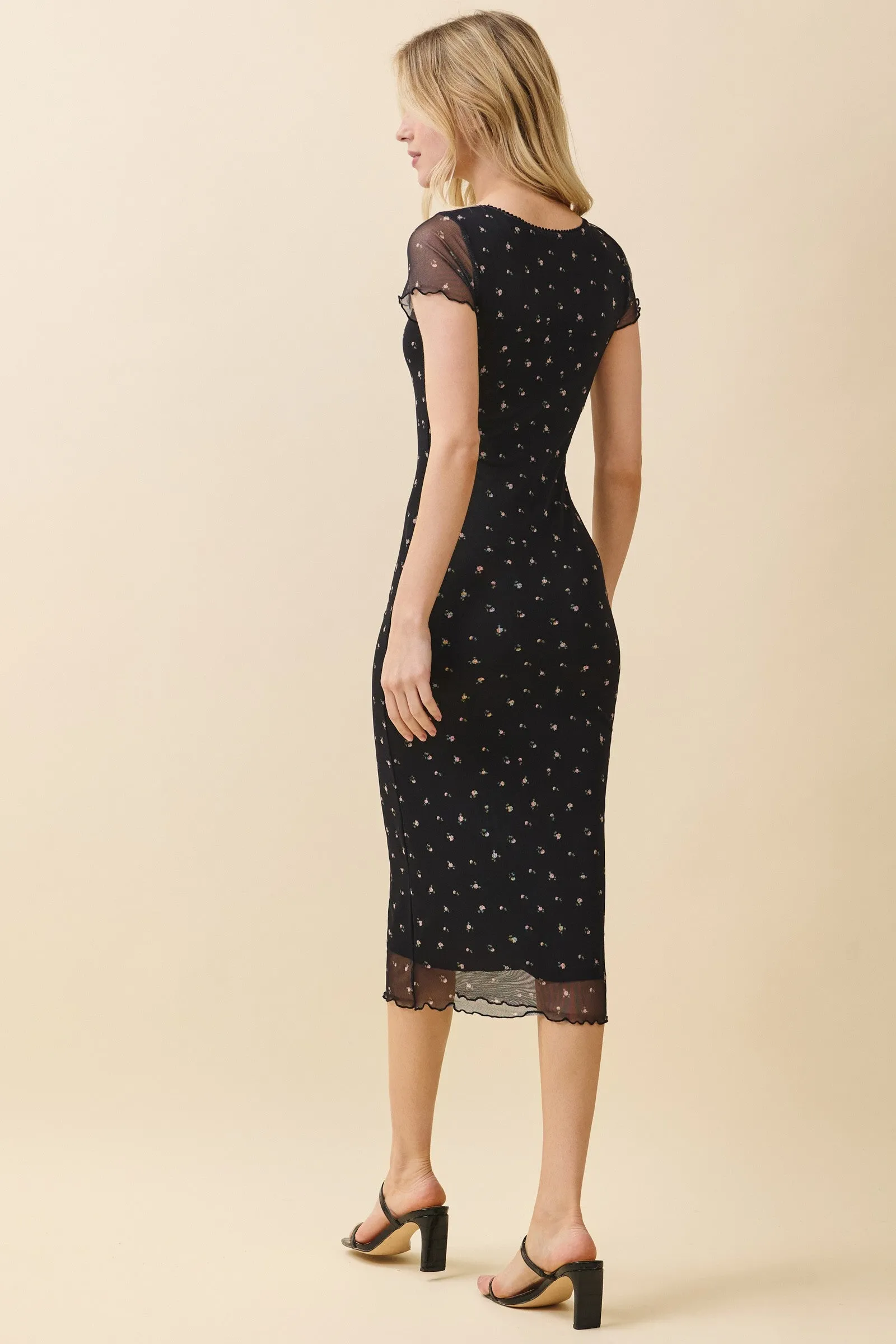 Black Floral Mesh Midi Dress sold by Pinkblush product image thumbnail 3