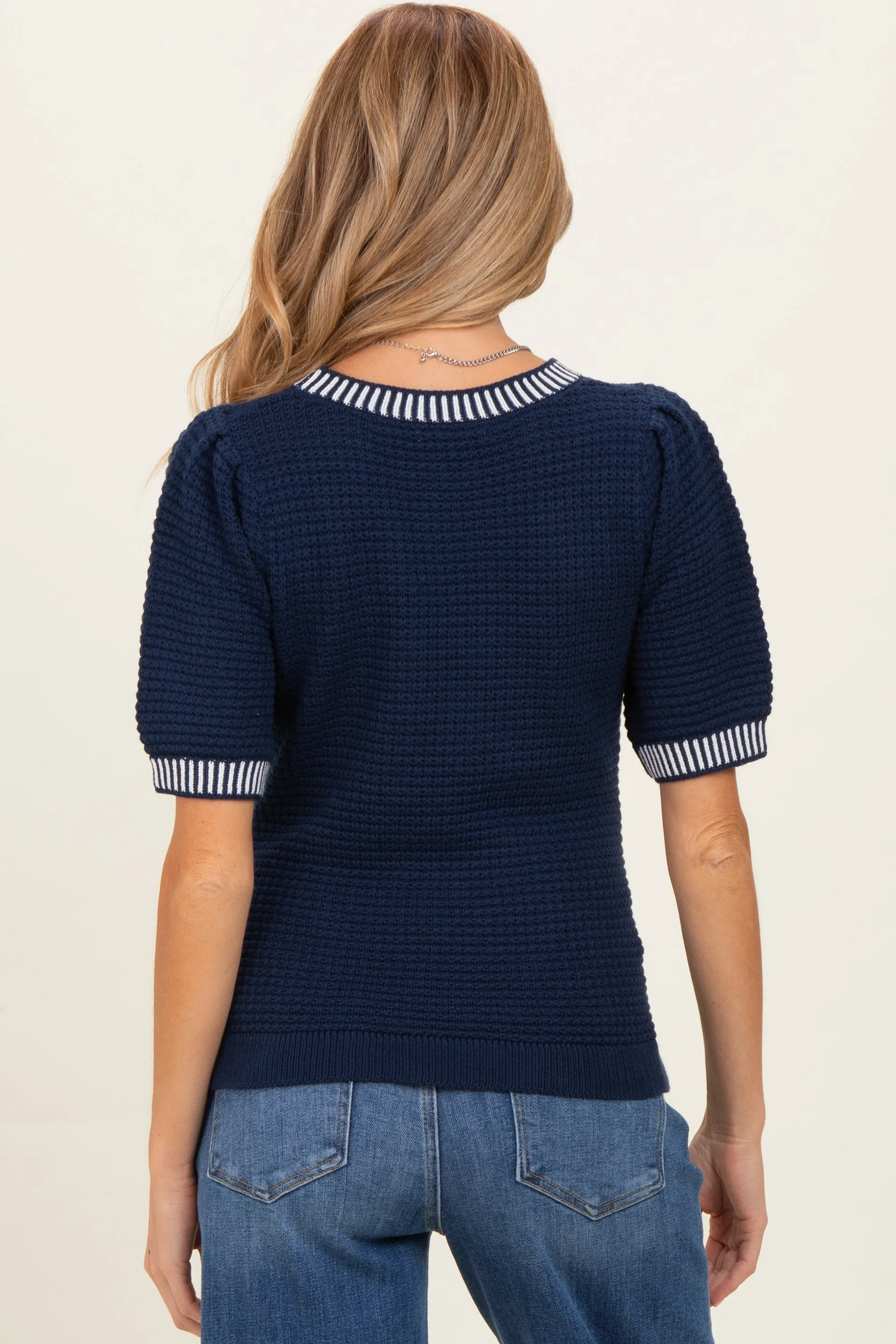 Navy Waffle Knit Maternity Sweater Top sold by Pinkblush product image thumbnail 3