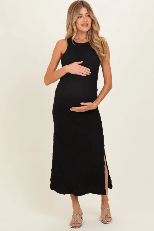 Black Textured Sleeveless Maternity Maxi Dress made by By Together