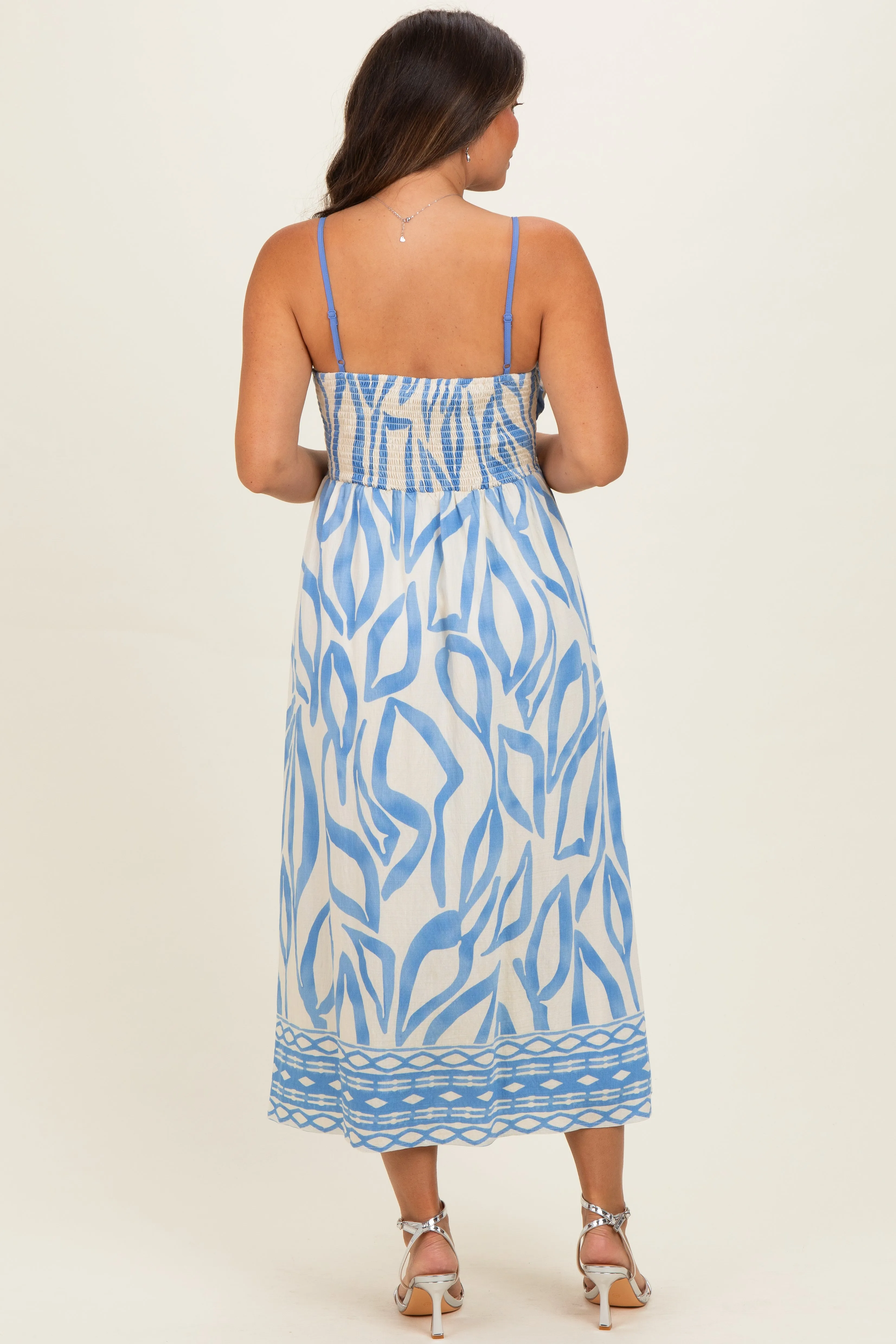 Blue Printed Front Tie Maternity Midi Dress sold by Pinkblush product image thumbnail 3