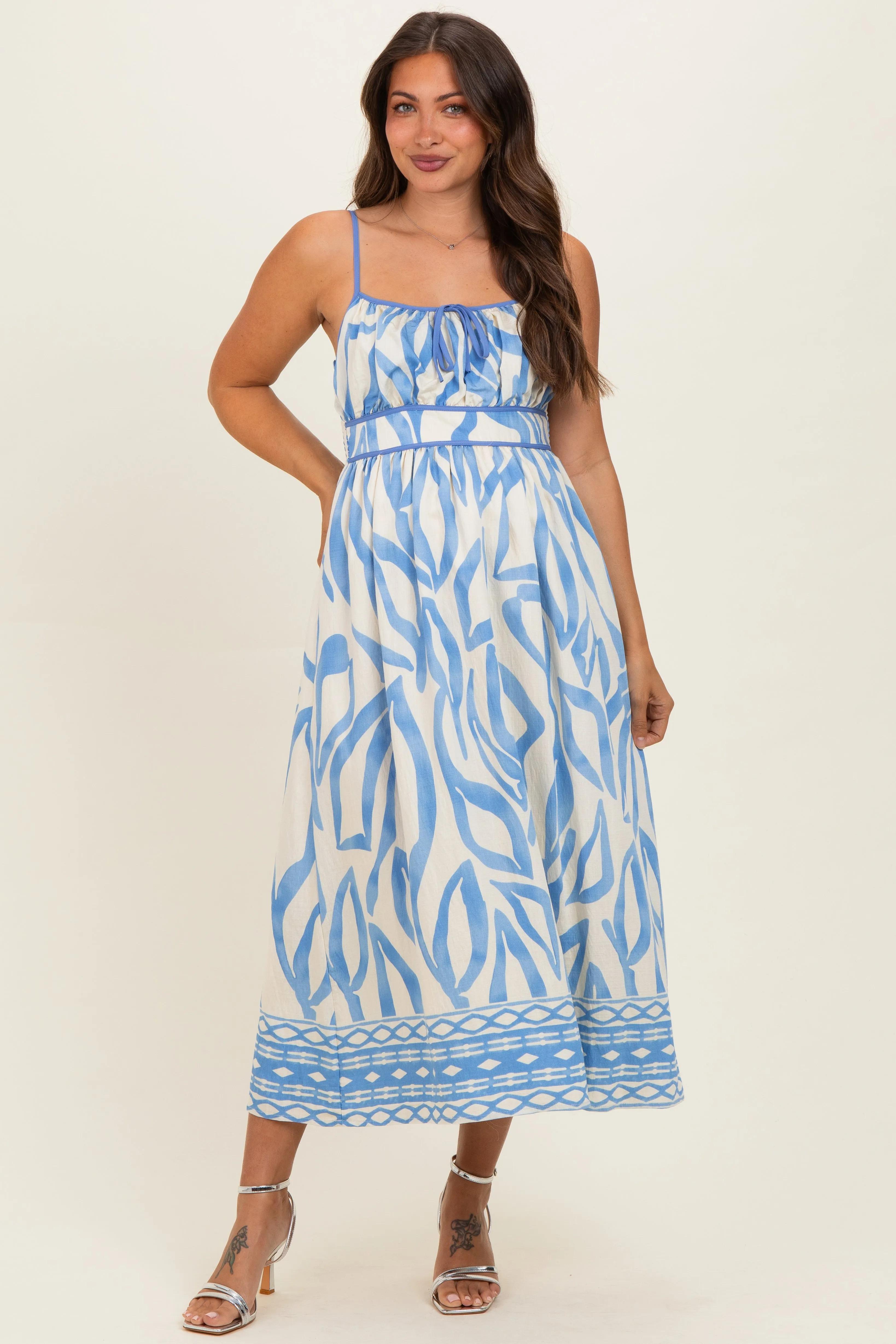 Blue Printed Front Tie Maternity Midi Dress sold by Pinkblush