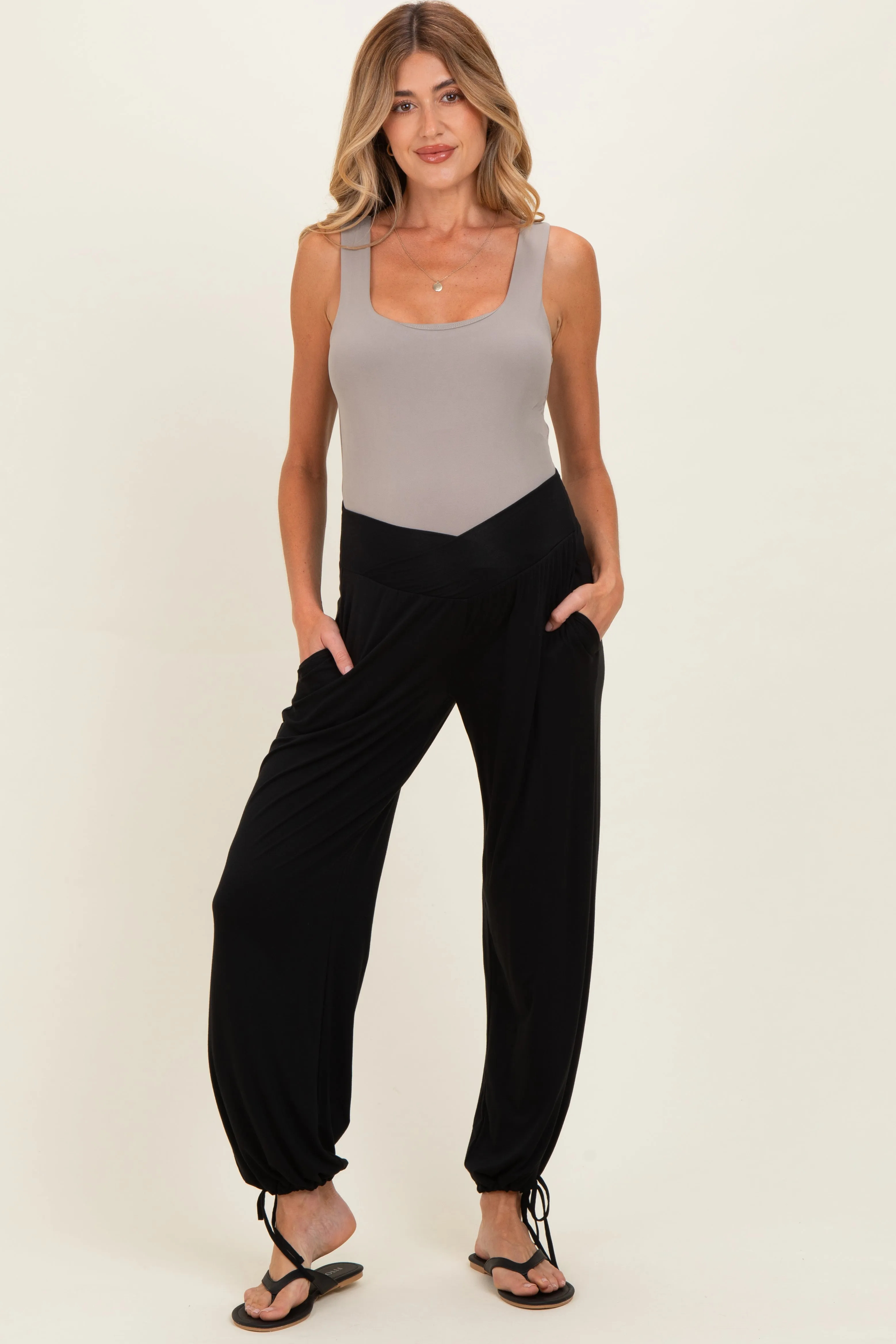Black Crossover Waist Maternity Pants sold by Pinkblush product image thumbnail 2