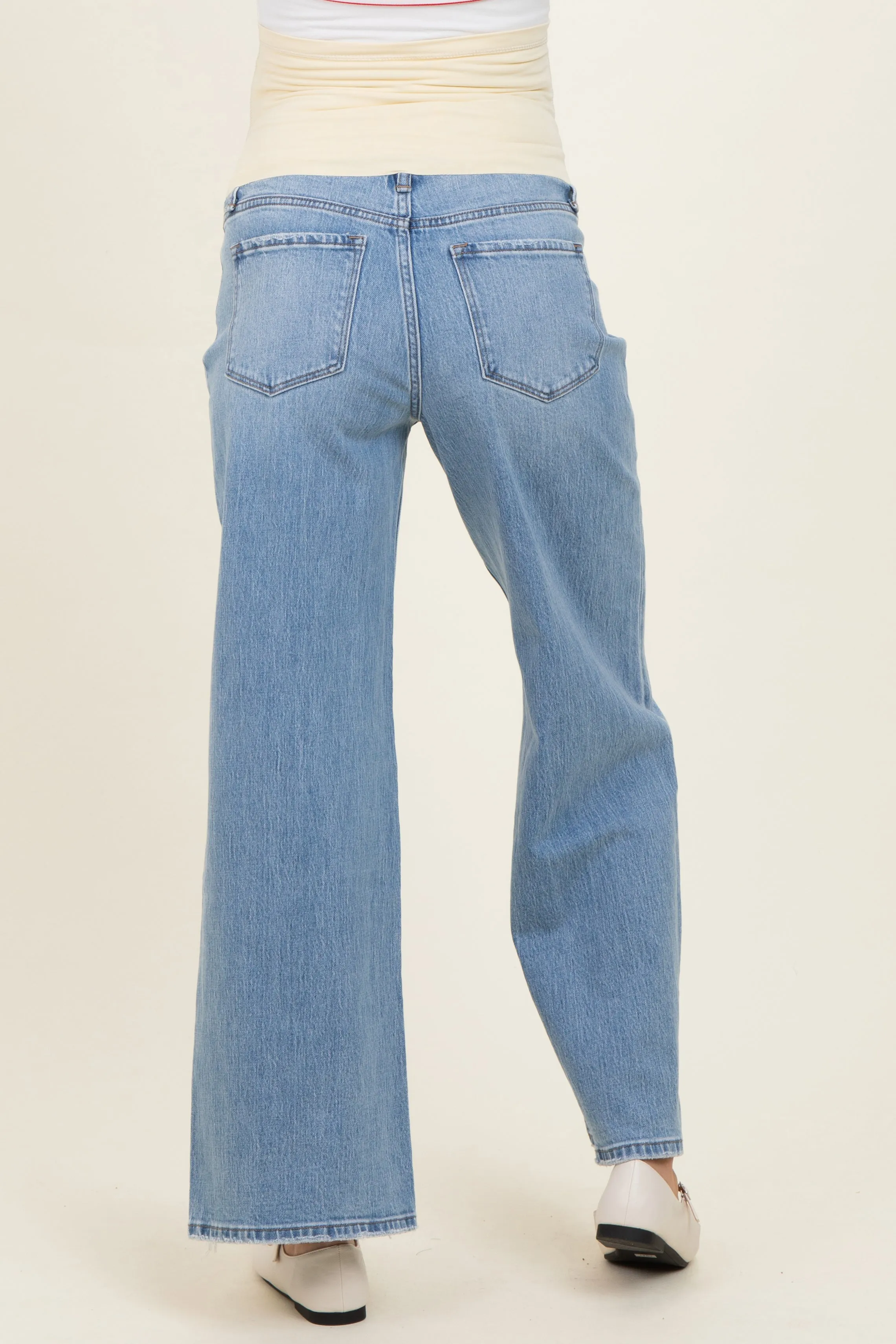 Light Blue Distressed Hem Wide Leg Maternity Jeans sold by Pinkblush product image thumbnail 4