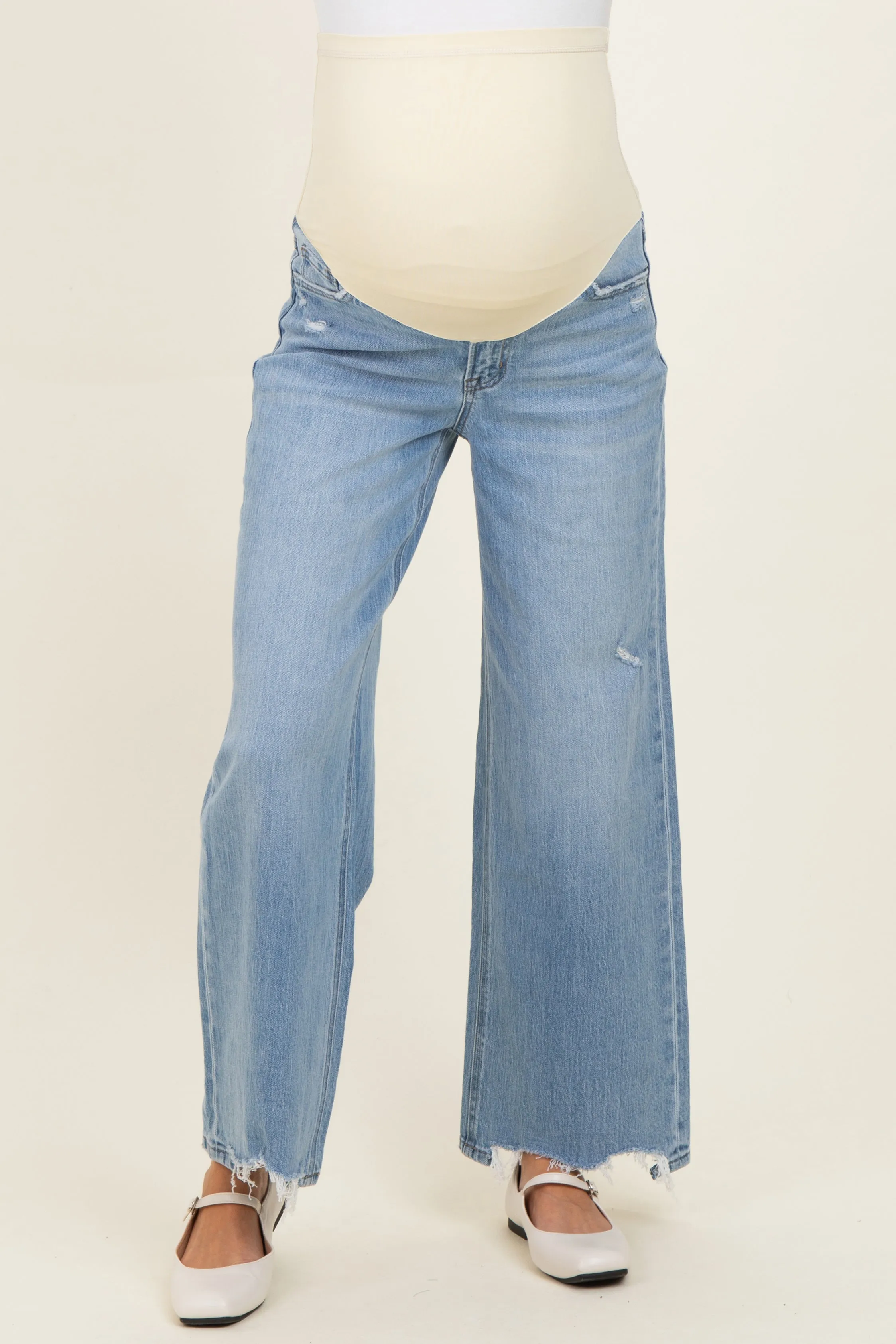 Light Blue Distressed Hem Wide Leg Maternity Jeans sold by Pinkblush product image thumbnail 2