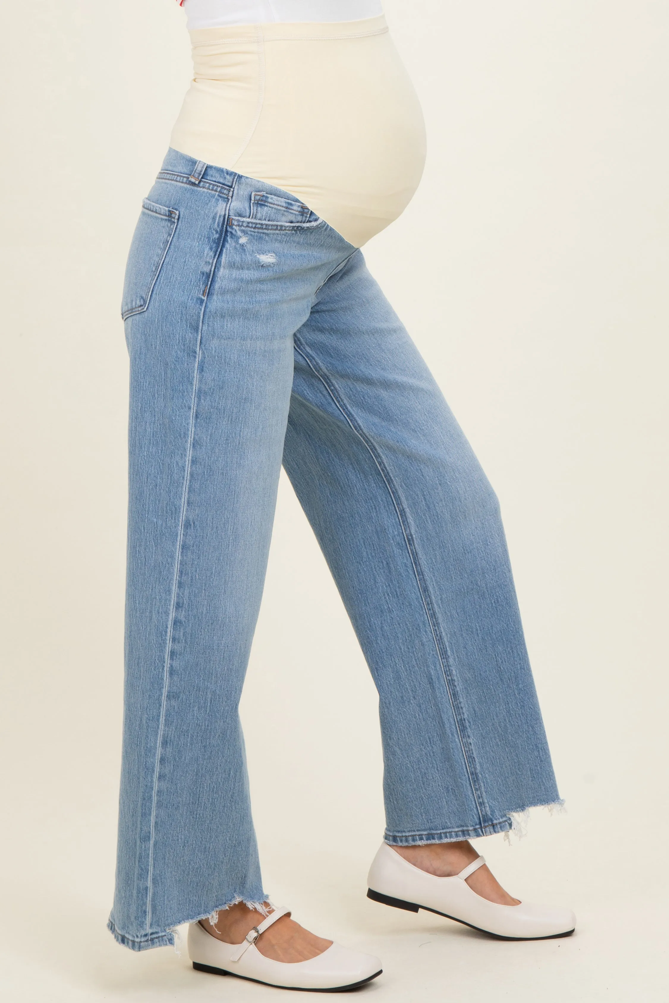 Light Blue Distressed Hem Wide Leg Maternity Jeans sold by Pinkblush product image thumbnail 3