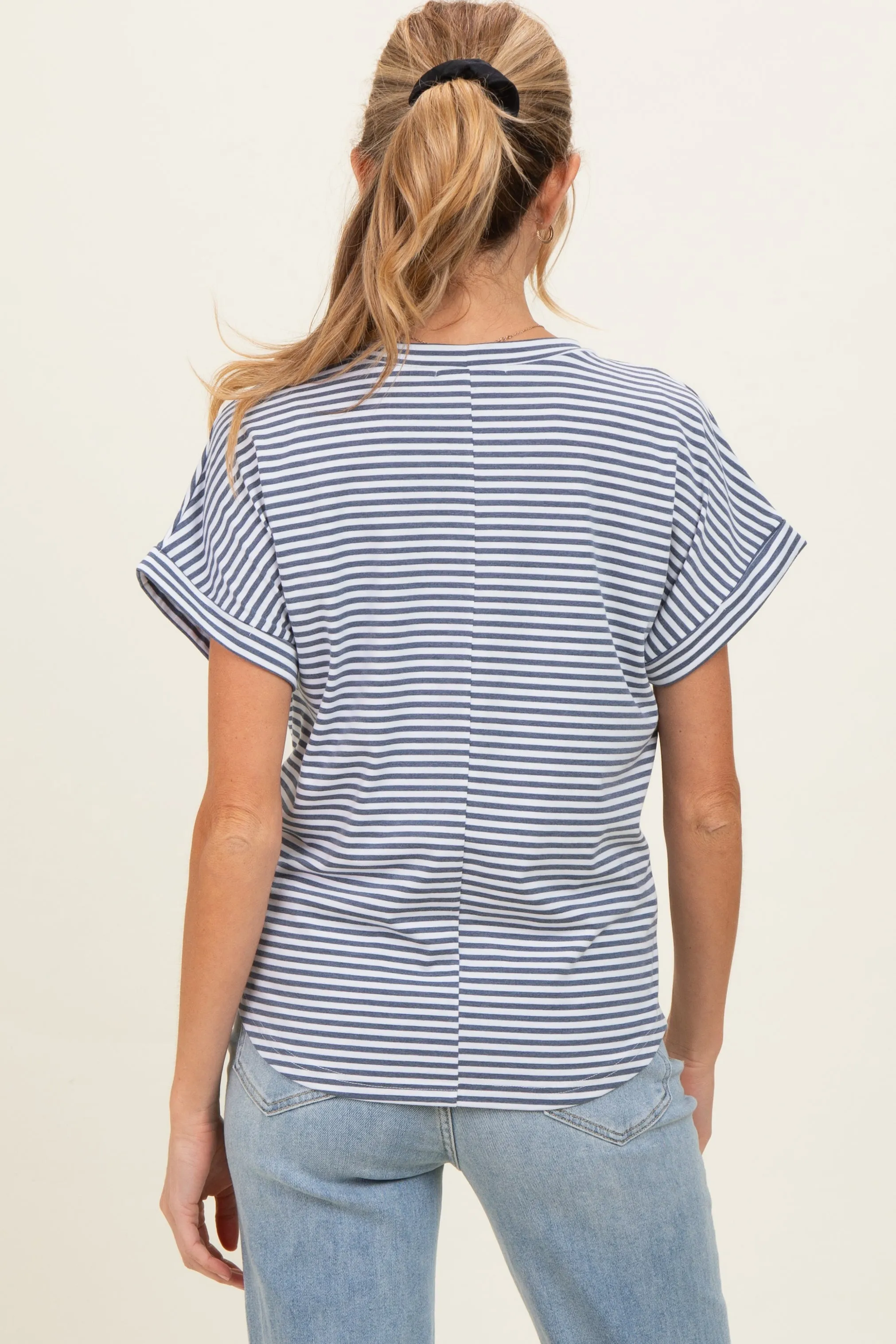 Denim Blue Striped Short Sleeve Maternity Top sold by Pinkblush product image thumbnail 3