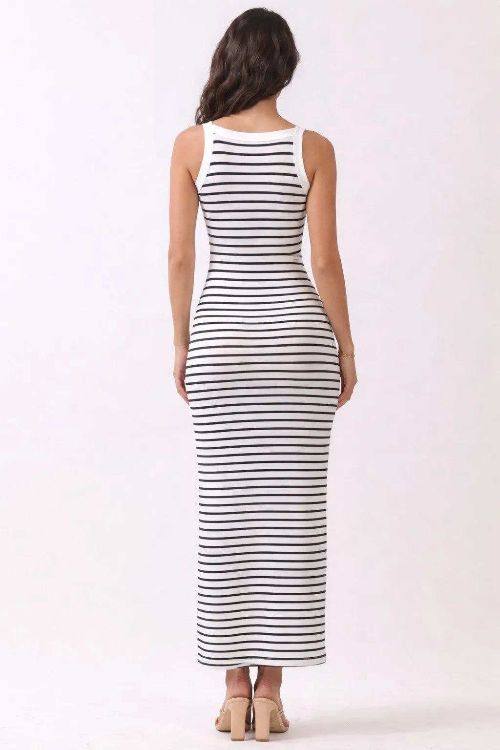White Striped High Neck Ribbed Maxi Dress sold by Pinkblush product image thumbnail 3