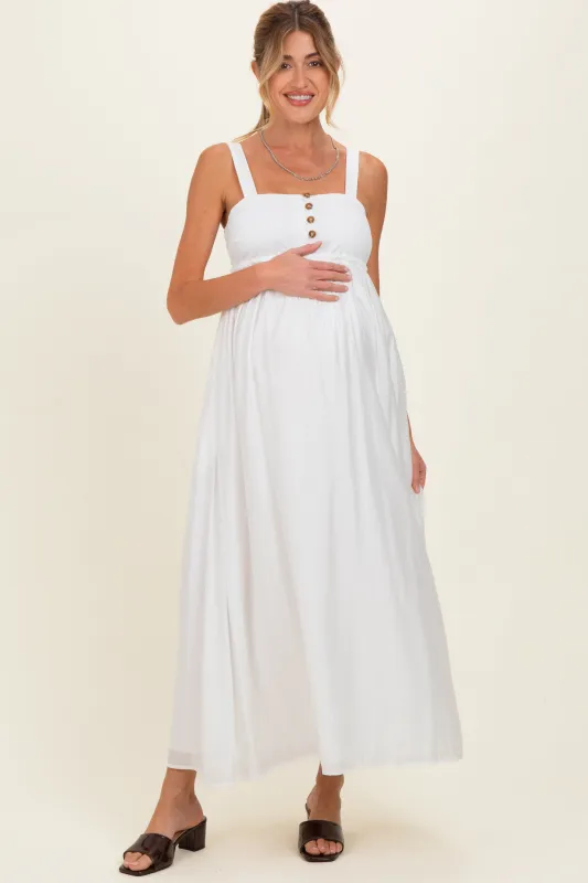 Ivory Coastal Square Neck Empire Waist Tie Maternity Maxi Dress made by In February