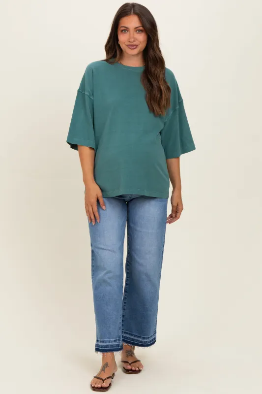 Dark Teal Pigment Oversized Half-Sleeve Maternity T-Shirt made by HYFVE
