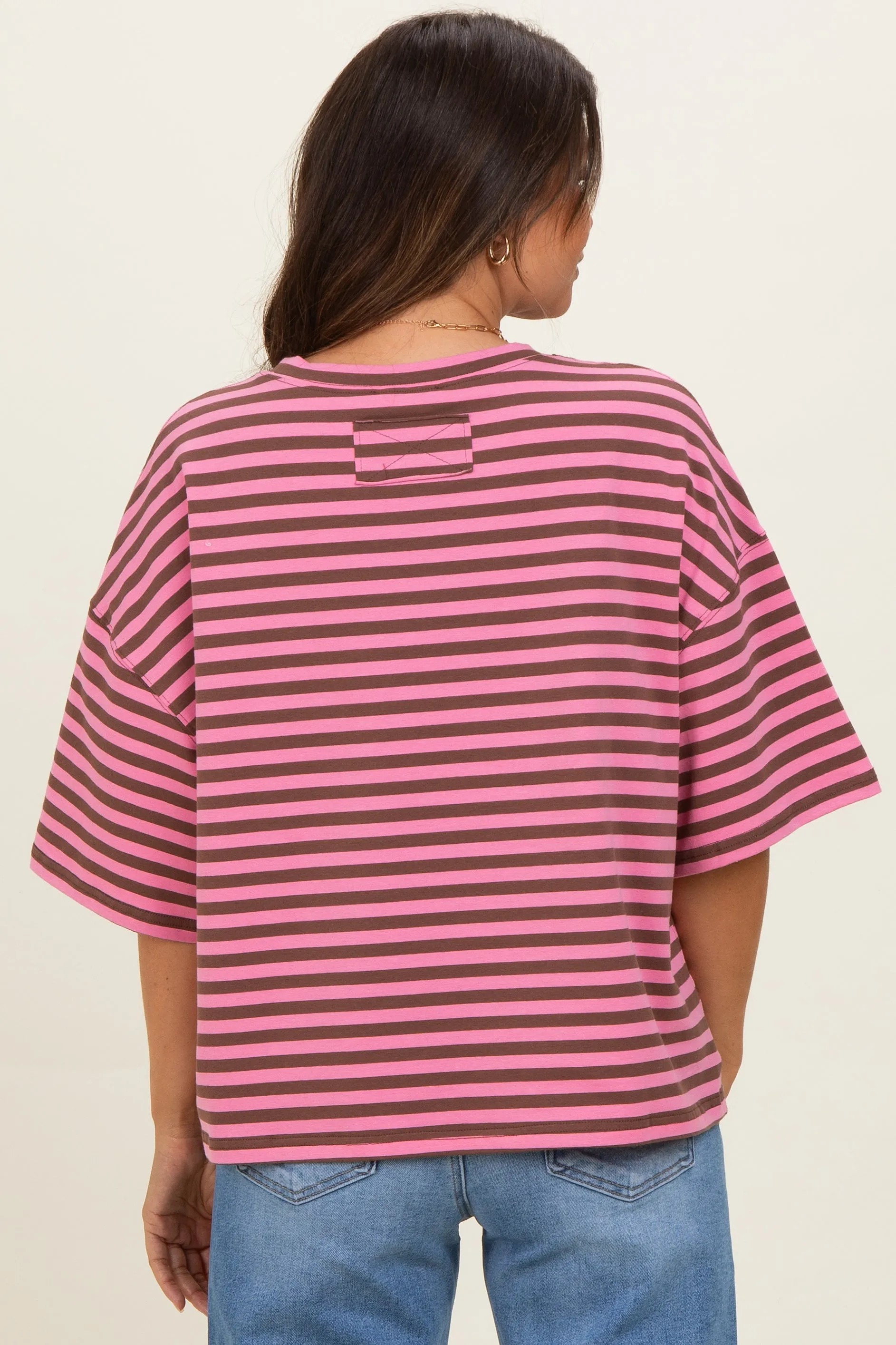 Chocolate Oversized Striped Maternity Boyfriend Tee sold by Pinkblush product image thumbnail 3
