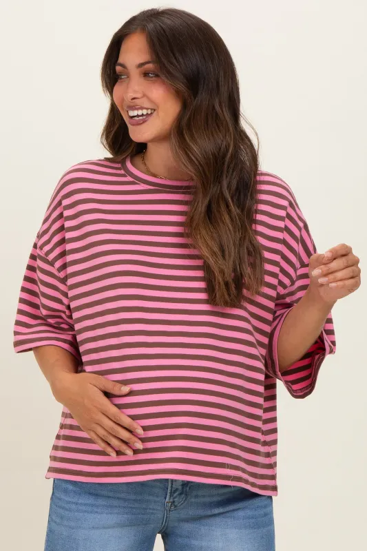 Chocolate Oversized Striped Maternity Boyfriend Tee made by Pinkblush
