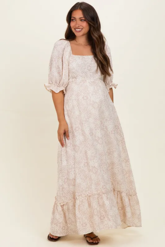 Light Pink Paisley Square Neck Maternity Maxi Dress made by Jnna