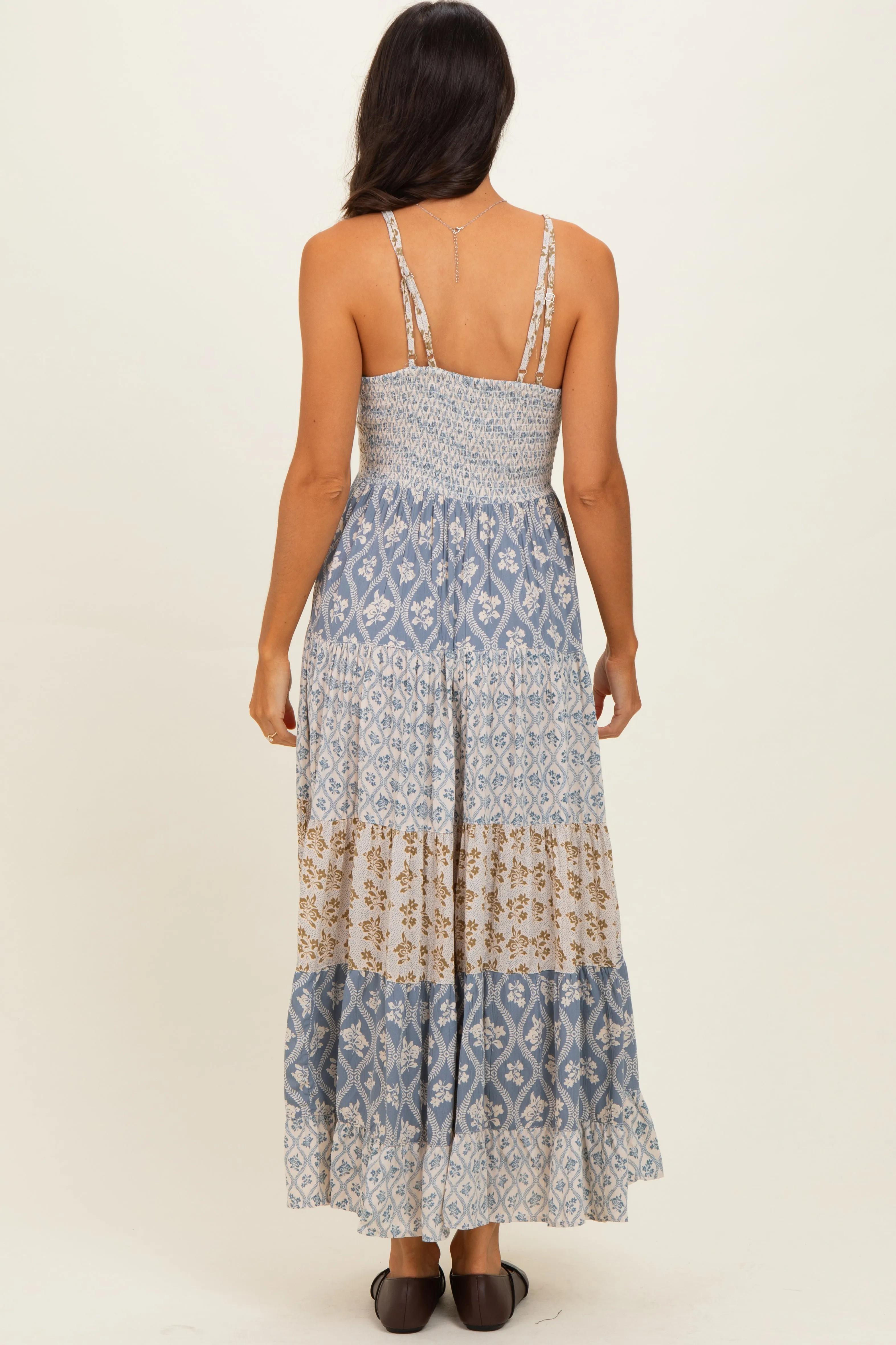 Vintage Blue Mixed Floral Lace Trim Maxi Dress sold by Pinkblush product image thumbnail 3