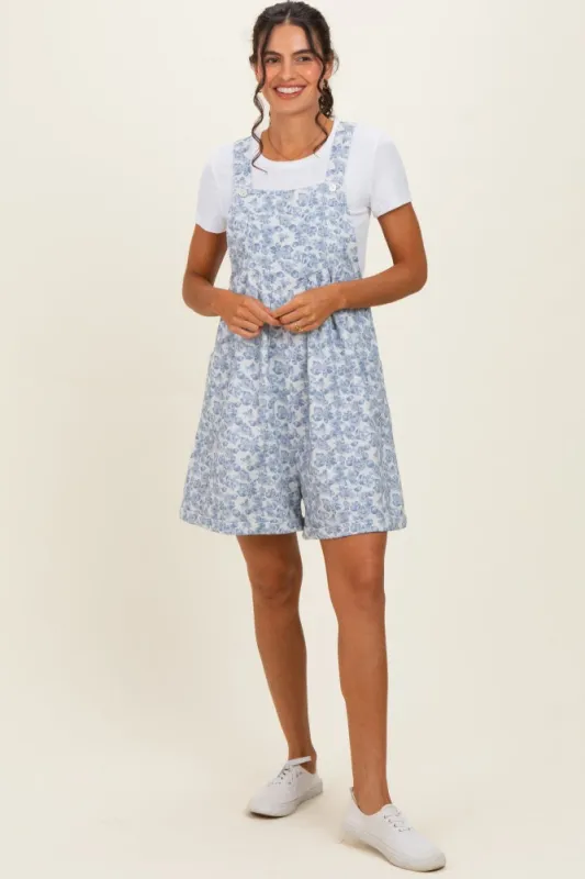 Denim Blue Floral Short Overalls made by BiBi