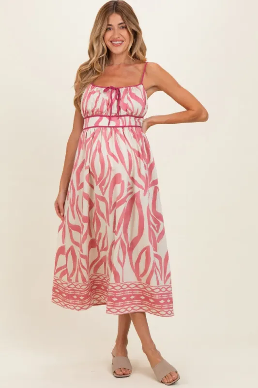 Pink Printed Front Tie Maternity Midi Dress made by In February