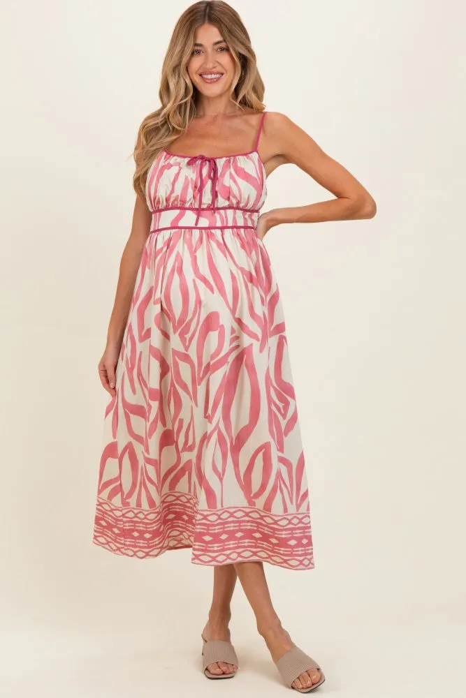 Pink Printed Front Tie Maternity Midi Dress sold by Pinkblush