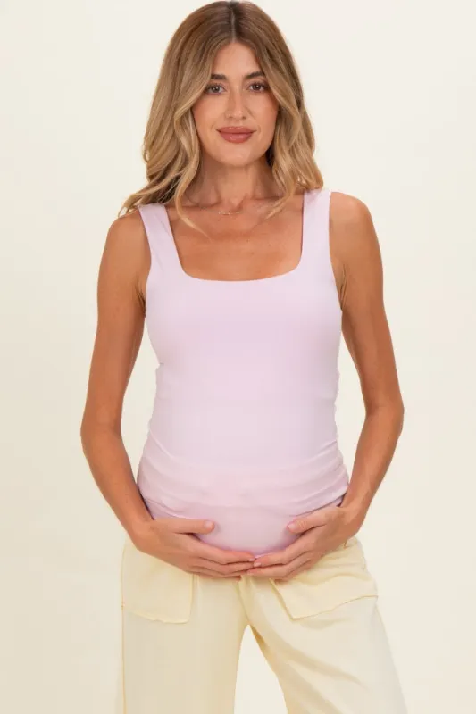 Light Pink Square Neckline Maternity Active Tank Top made by Rae Mode
