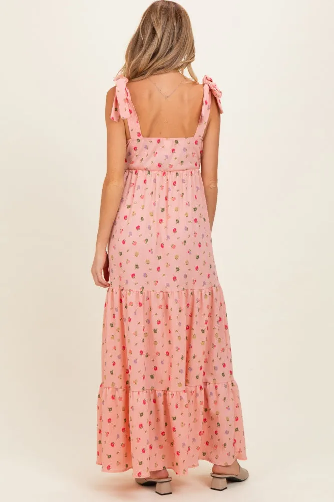 Blush Floral Tiered Shoulder Tie Maternity Maxi Dress sold by Pinkblush product image thumbnail 3