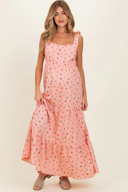 Blush Floral Tiered Shoulder Tie Maternity Maxi Dress made by Pinkblush