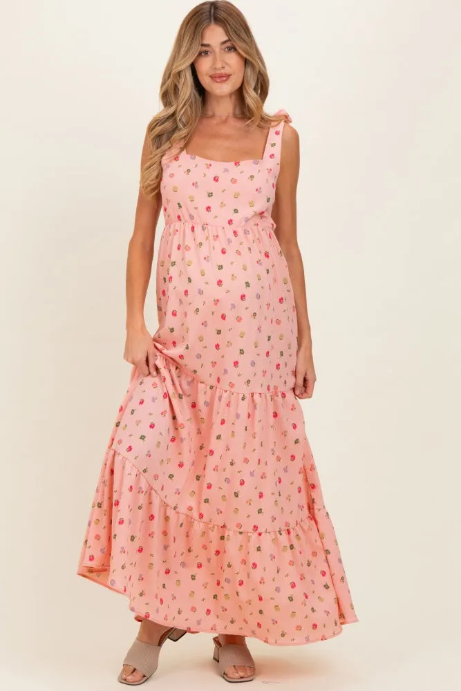 Blush Floral Tiered Shoulder Tie Maternity Maxi Dress sold by Pinkblush