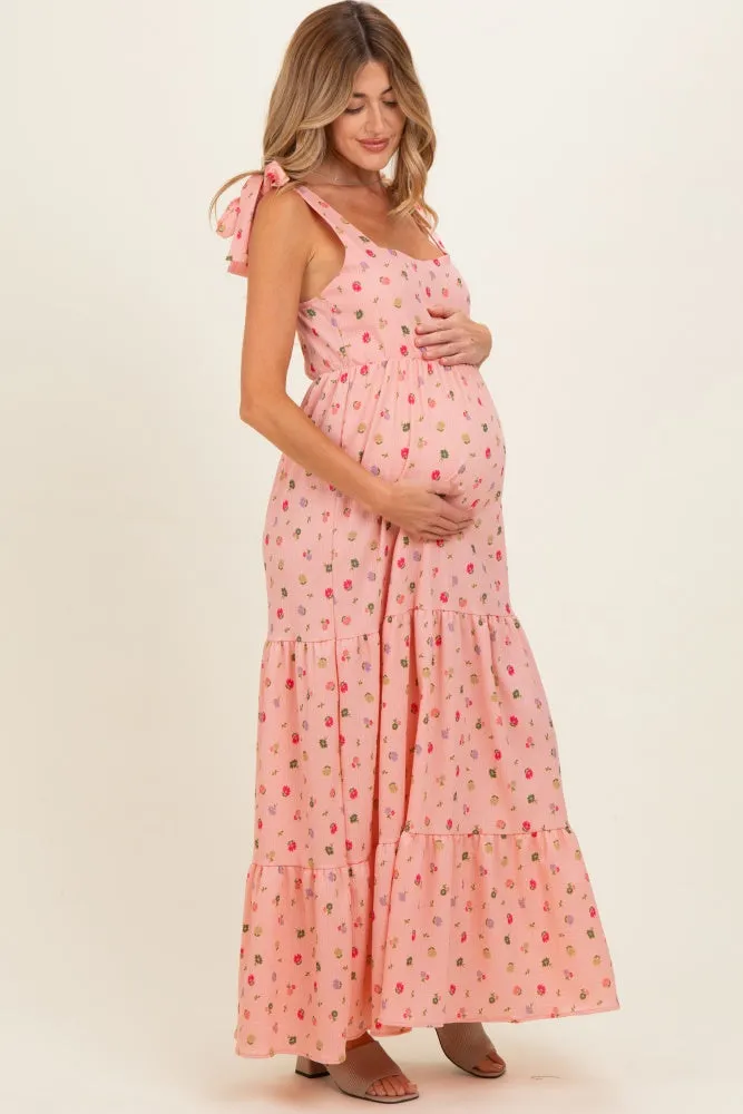 Blush Floral Tiered Shoulder Tie Maternity Maxi Dress sold by Pinkblush product image thumbnail 2