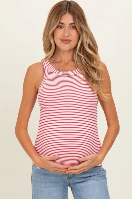 Red Striped Ribbed Knit Maternity Tank Top made by Pinkblush