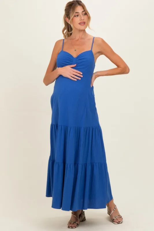 Royal Blue Tiered Maternity Maxi Dress made by In February