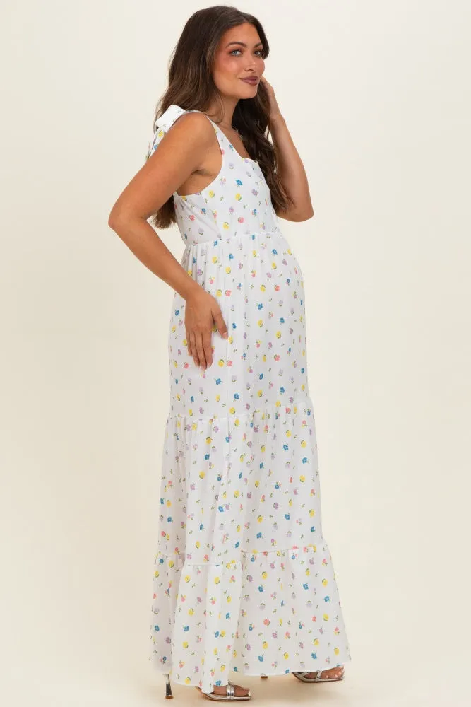 Ivory Floral Tiered Shoulder Tie Maternity Maxi Dress sold by Pinkblush product image thumbnail 2