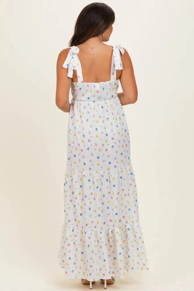 Ivory Floral Tiered Shoulder Tie Maternity Maxi Dress sold by Pinkblush product image thumbnail 3